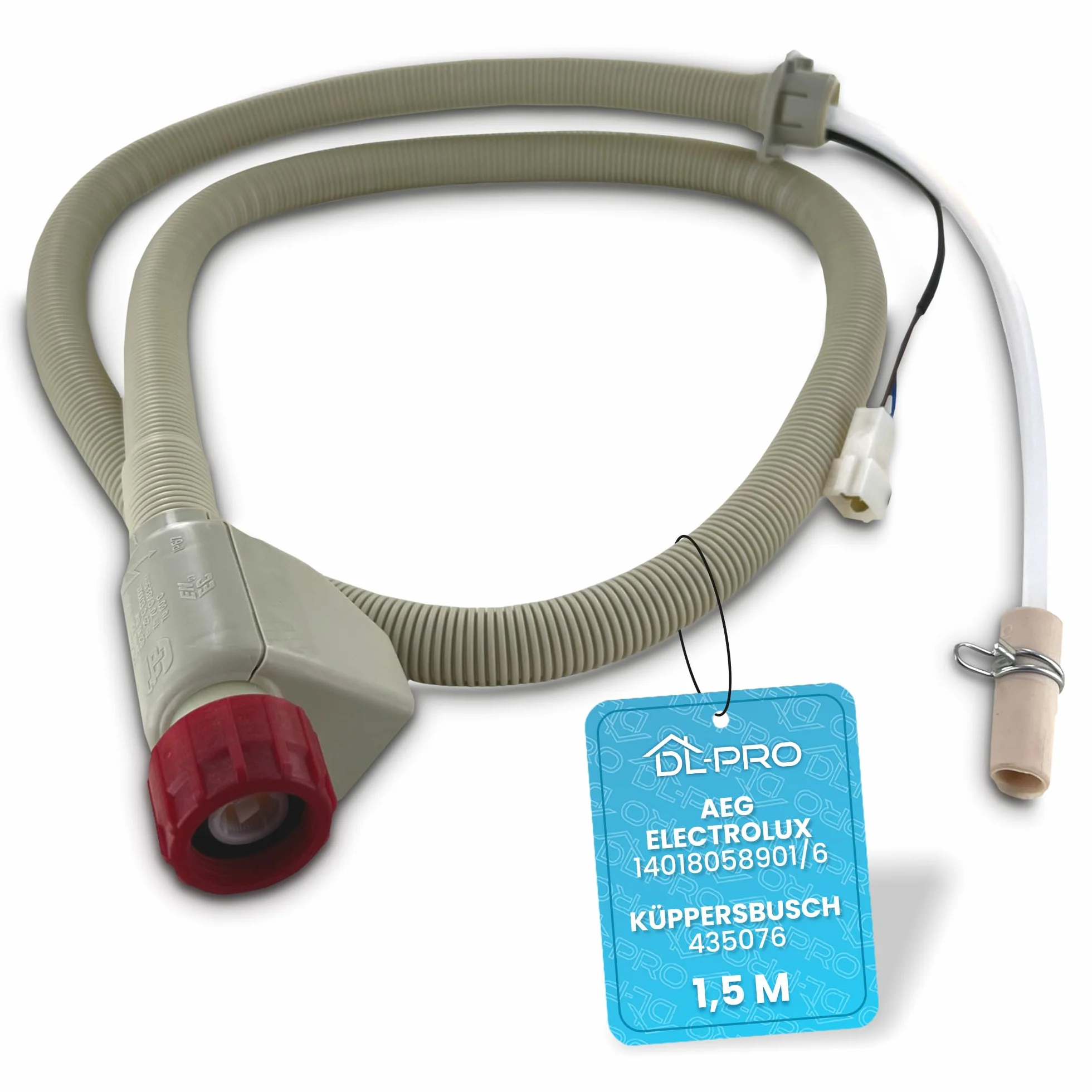 DL-pro Manguera de entrada de agua 1,5m para lavavajillas y lavaplatos para AEG Electrolux Juno 14018058901/6 140180589016 14018058901 Aquastop