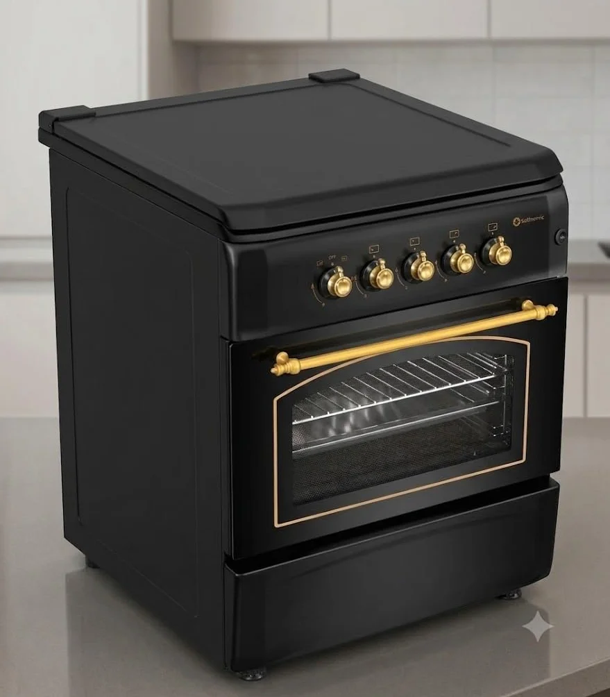 SOLTHERMIC F5S04E3RB Cocina Eléctrica Negra Rústica 50 cm 4 Fuegos Horno Multifunción 60 L