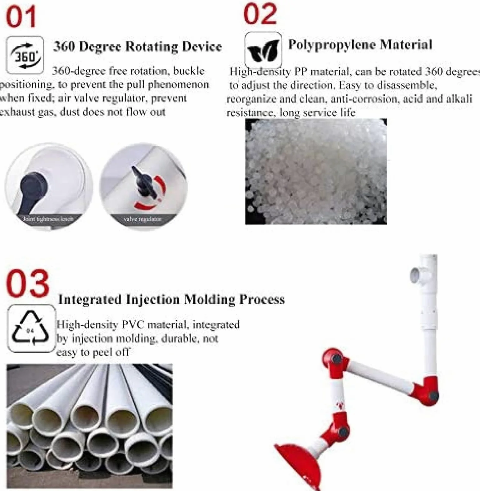Campana de laboratorio montada en la pared para laboratorio. Brazos flexibles de extracción de 360 grados para sistema de extracción de laboratorio de fábrica