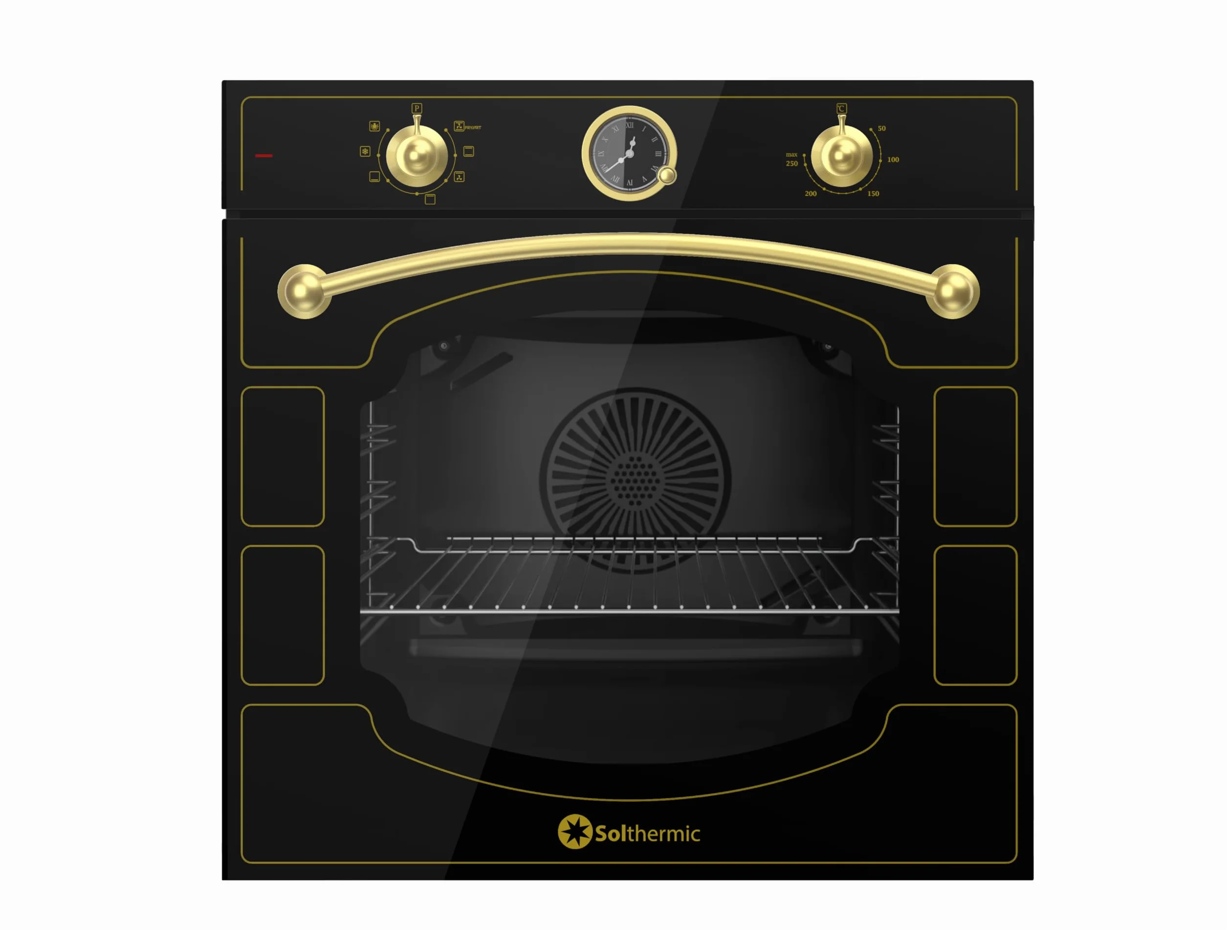 SOLTHERMIC NBE6RBL HORNO ELECTRICO MULTIFUNCION ESTILO RUSTICO NEGRO CON MANDOS DORADOS/CAPACIDAD 80 L. / POTENCIA 2375 W/FUNCION TURBO