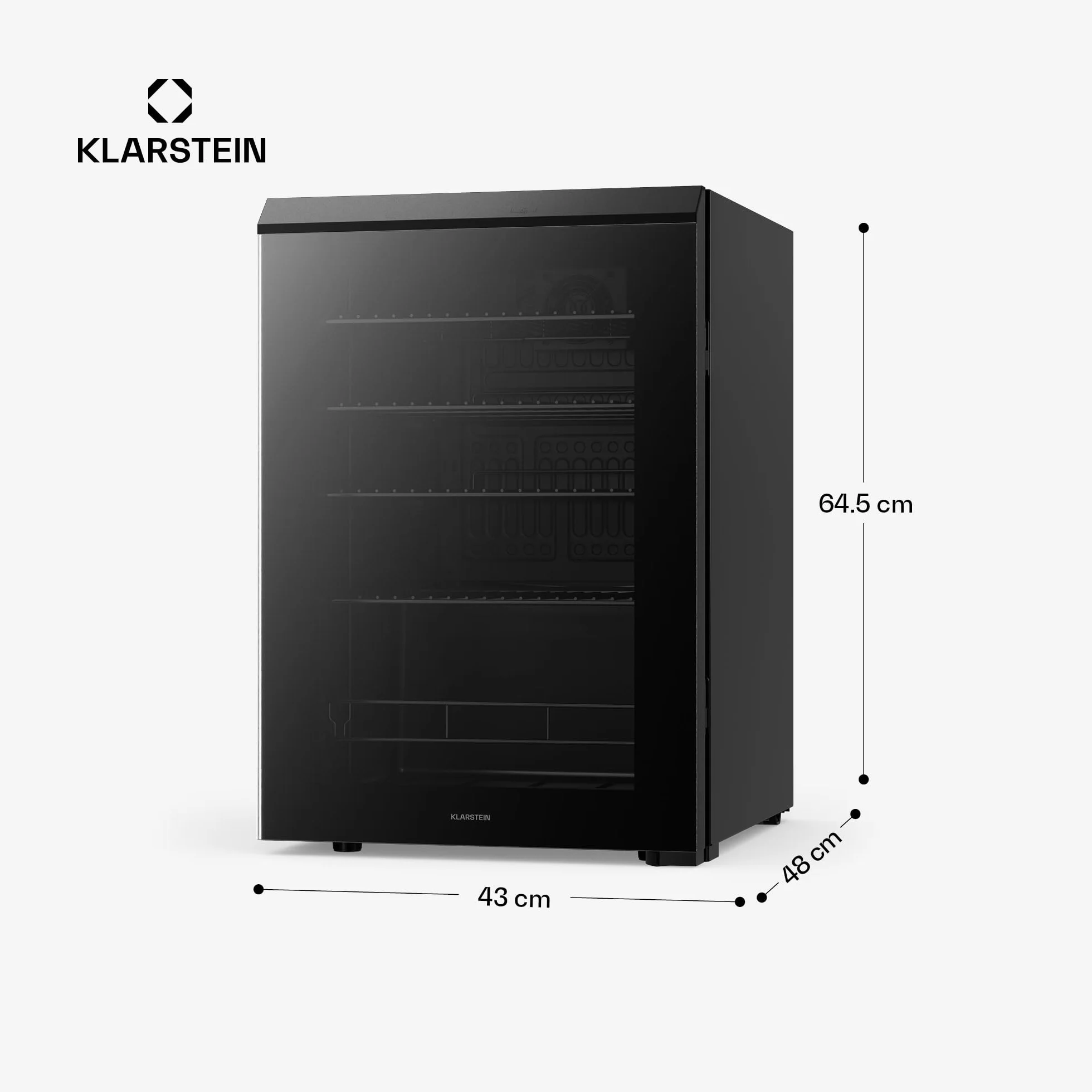 KLARSTEIN Nevera para bebidas Bevora 62 L – Nevera para bebidas con puerta de cristal, control táctil, iluminación LED, temperatura ajustable de 1 a 12 °C, 2 estantes