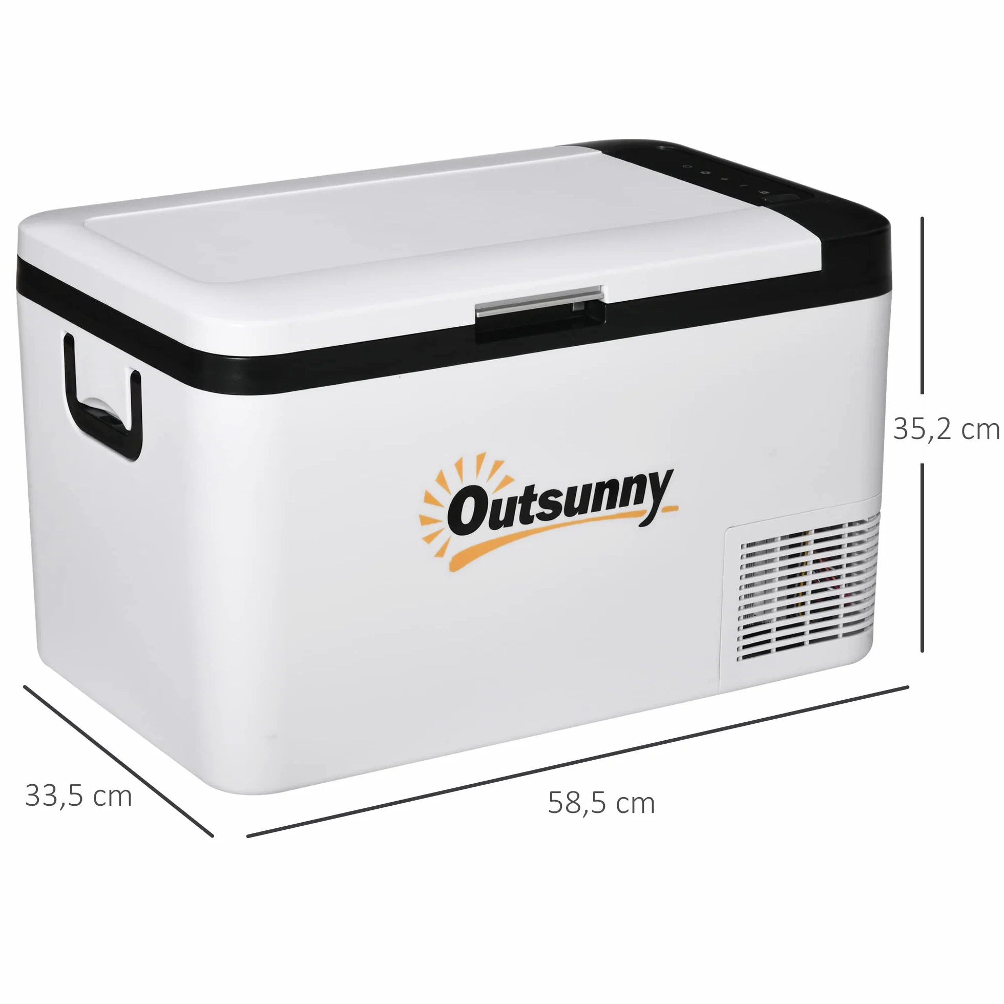 Outsunny Nevera Portátil Eléctrica 25L 12/24V hasta -20℃ Nevera y Congelador de Compresor para Coche con Luz LED y Asas Plegables Bajo Consumo Energético para Hogar Camping 58,5x33,5x35,2 cm Blanco