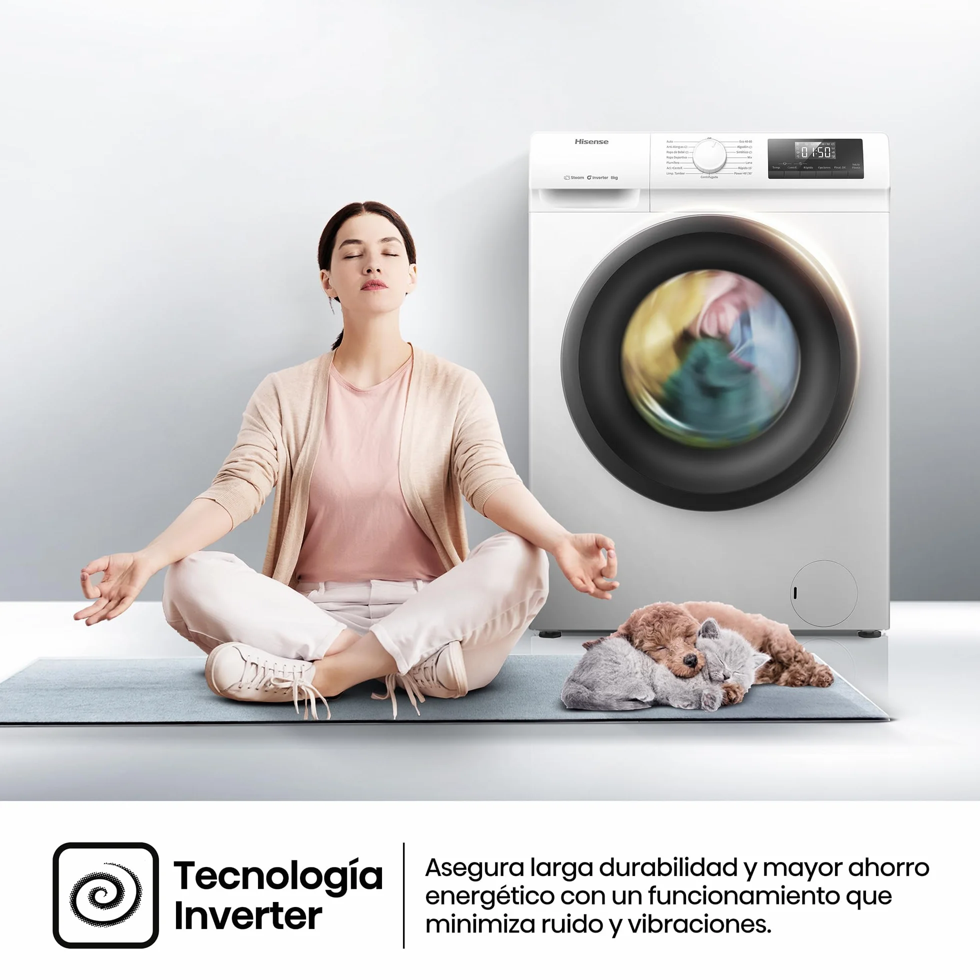 Hisense Lavadora 8 Kg 1400 rpm Clase A 85x60 cm Blanco Vapor 99,9% Inverter