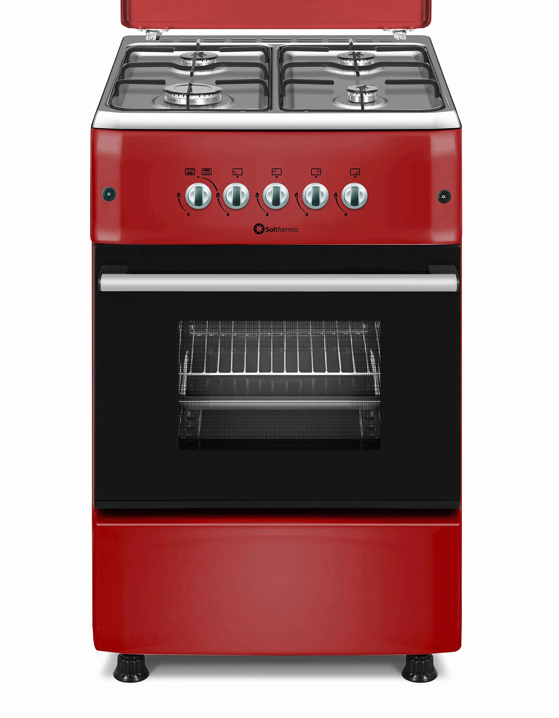 "Solthermic Ancho 50 cm F5S40G2R Cocina de Gas Roja - 4 Fuegos Con Encendido Automático - Butano y Ciudad - Alta Gama"