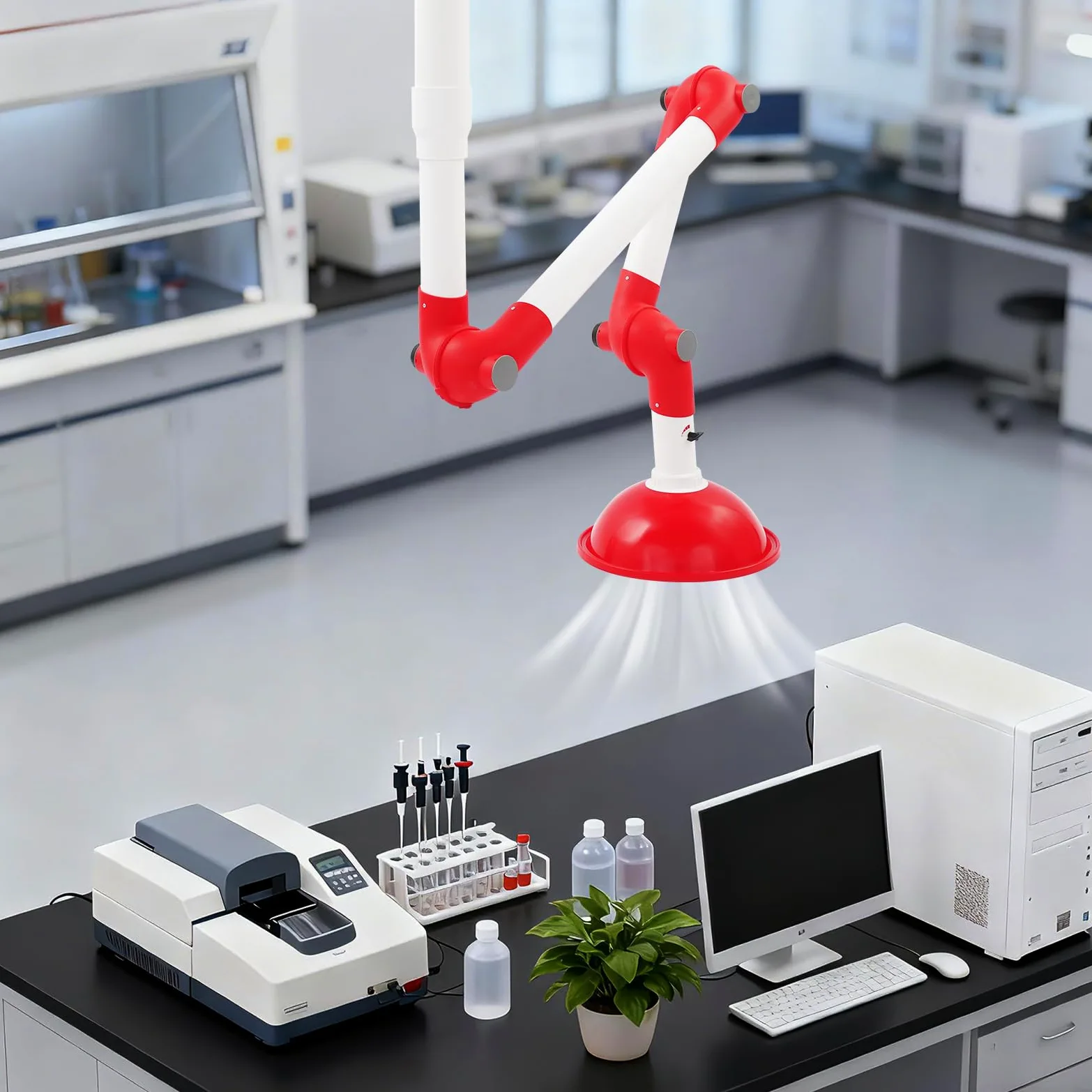 Campana Extractora de laboratorio universal con válvula ajustable,Campana de extracción giratoria 360° de polipropileno y aluminio con 375mm abertura de campana,para la ventilación de gases de escape