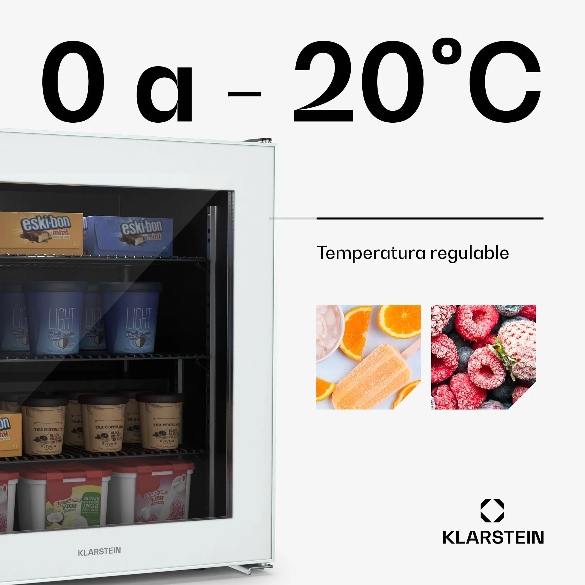 Klarstein IceAge 88 Congelador Pequeño 88L Temperatura Ajustable 0 a -18°C Puerta de Cristal Iluminación Led 3 Estantes Eficiencia Energética E Blanco