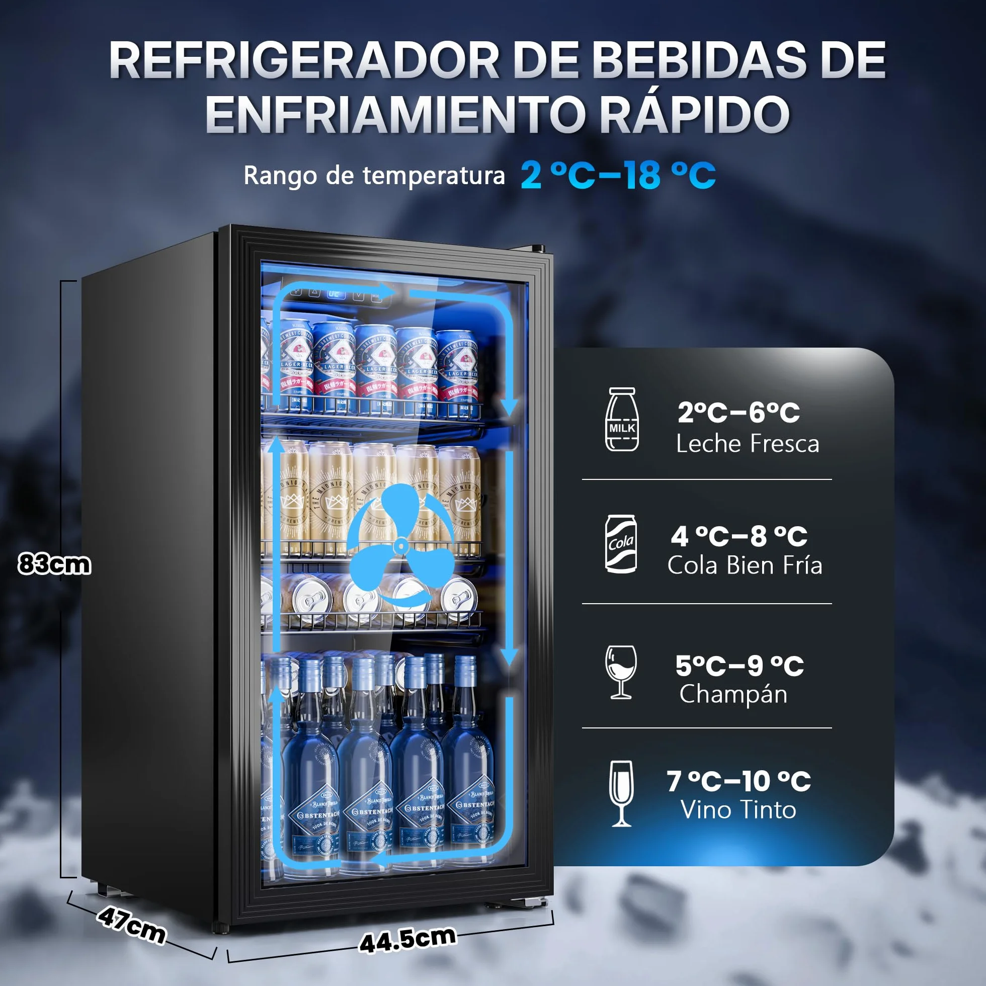 TRIUMPHKEY Frigorífico para Bebidas 90L con Puerta de Vidrio, Capacidad para 128 Latas, Estantes Ajustables para Cerveza, Vino y Refrescos, Mini Nevera Ideal para Hogar, Bar y Oficina