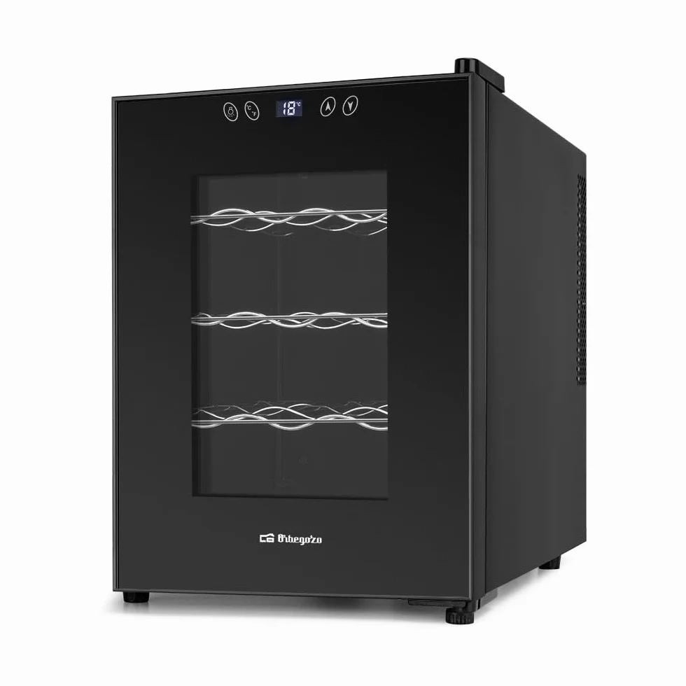 Orbegozo VT 1230 Vinoteca de 12 Botellas Volumen 31 Litros Panel Táctil Pantalla Digital Termostato Regulable 11-18°C Luz LED Interior Silenciosa Estantes Cromados 70W