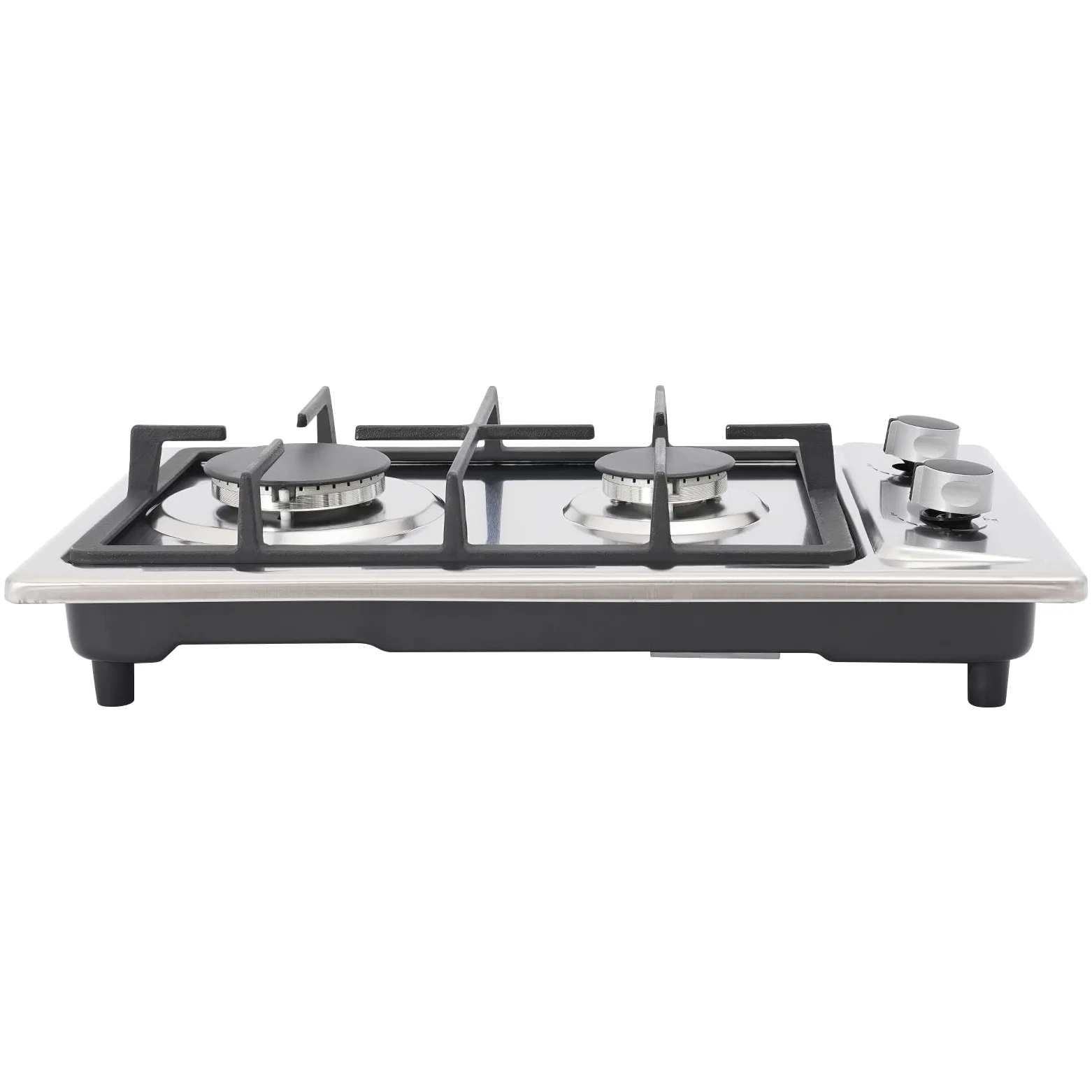 2 hornillos de gas empotrables, 3 kW + 1,75 kW, con boquilla reversible (LPG/NG), cocina de gas compacta de 51 x 31 cm, regulador independiente para camping, autocaravana y cocina (plata)