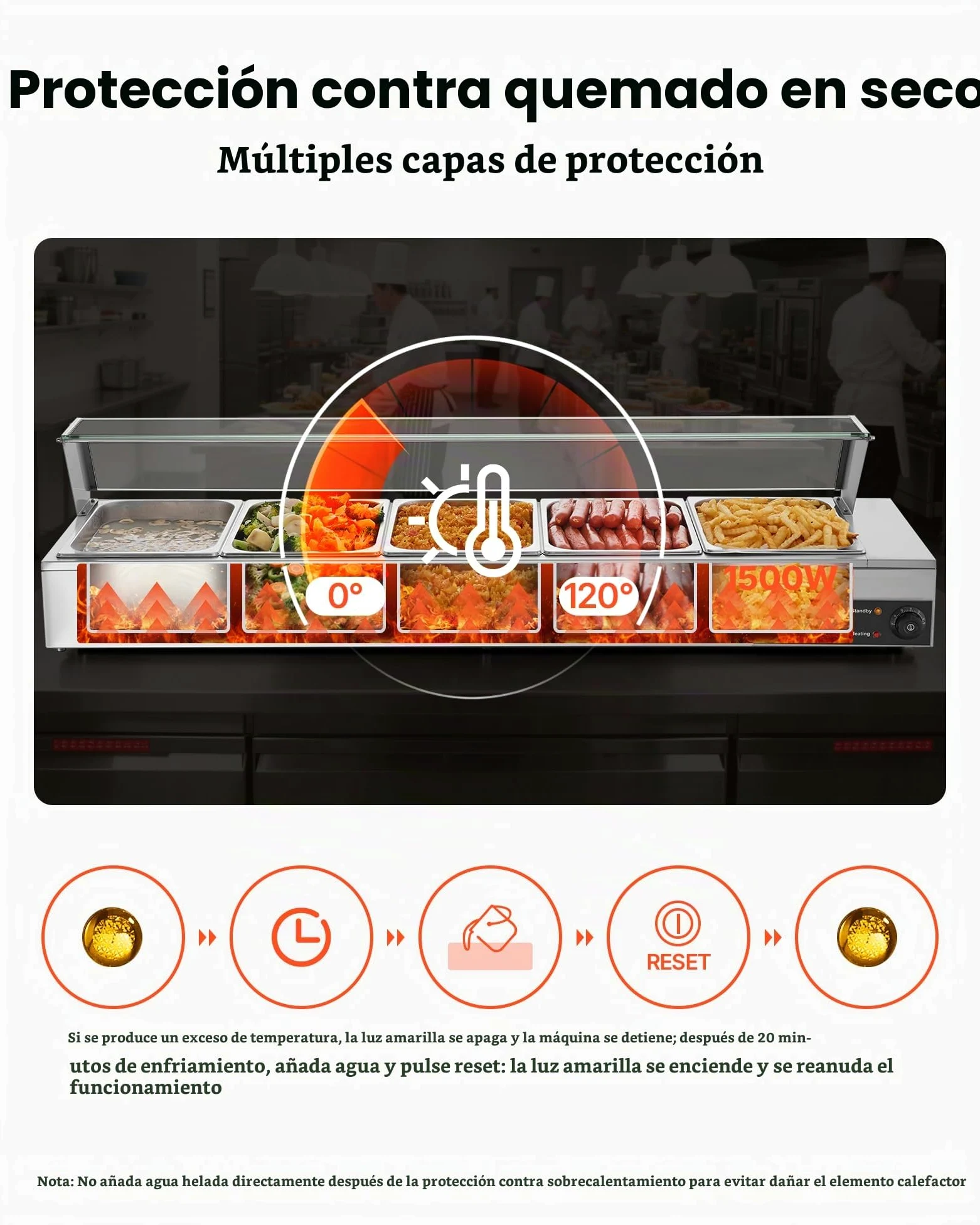 VEVOR Calentador de Alimentos Eléctrica, con Tapa de Vidrio y 5 Recipientes, 1,5 kW, de Acero Inoxidable, con Baño María, para Restaurantes, Fiestas y Bufés, 30-85 ℃, 1450 x 365 x 335 mm, Plata