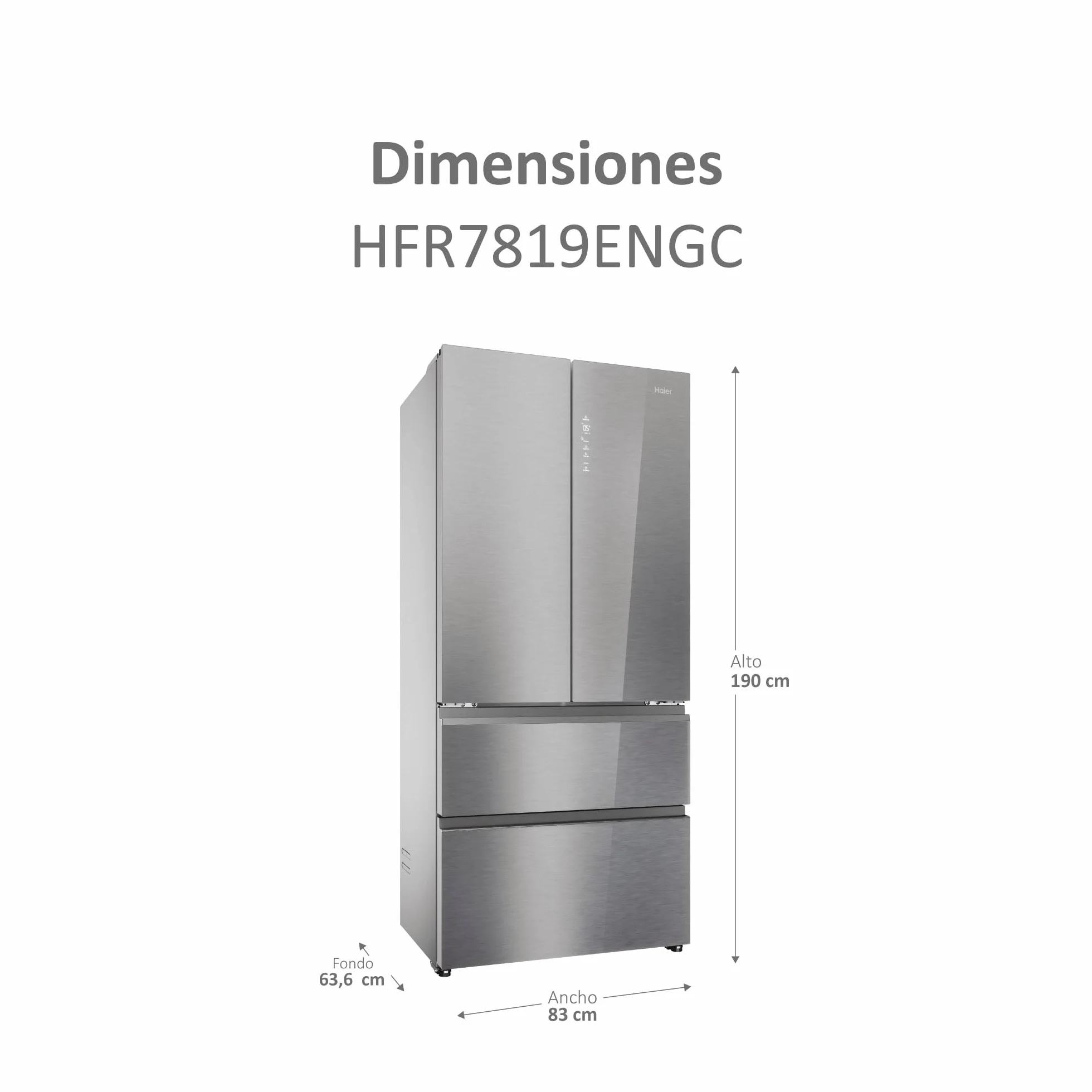 Haier FD 83 Series 7 HFR7819ENGC - Frigorífico Puerta Francesa, 504L, Cajones Direct Access, AirFlow, WIFI, Motor Inverter, Humidity Zone, Total No Frost, Ancho 83cm, Daylight, Glass Inox Look