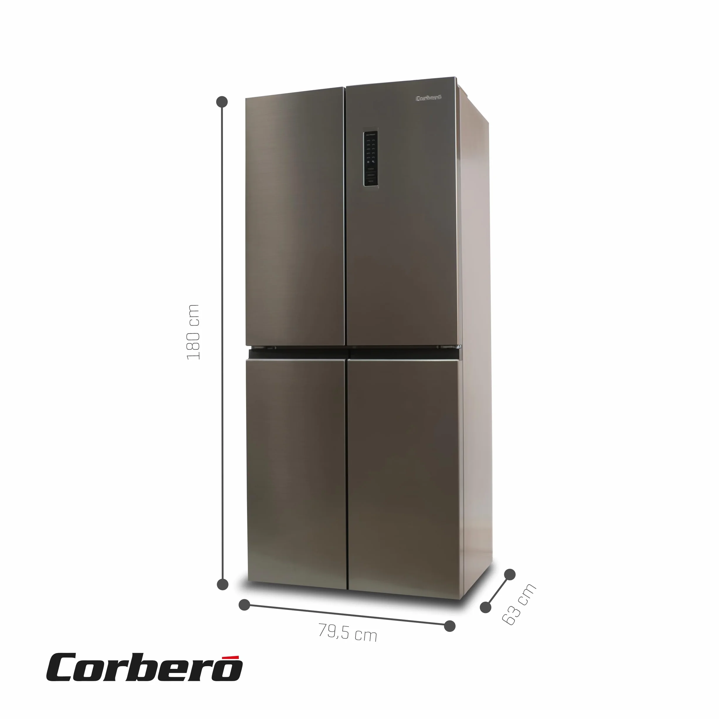 Corberó - Frigorífico 4 Puertas | CF4PH4823NFX | No Frost | Inverter | 362L | 180 cm | Display Puerta | Fresh Box | Crisper | Fresh Box Convertible | Estantes de Cristal | Función Eco | Inox