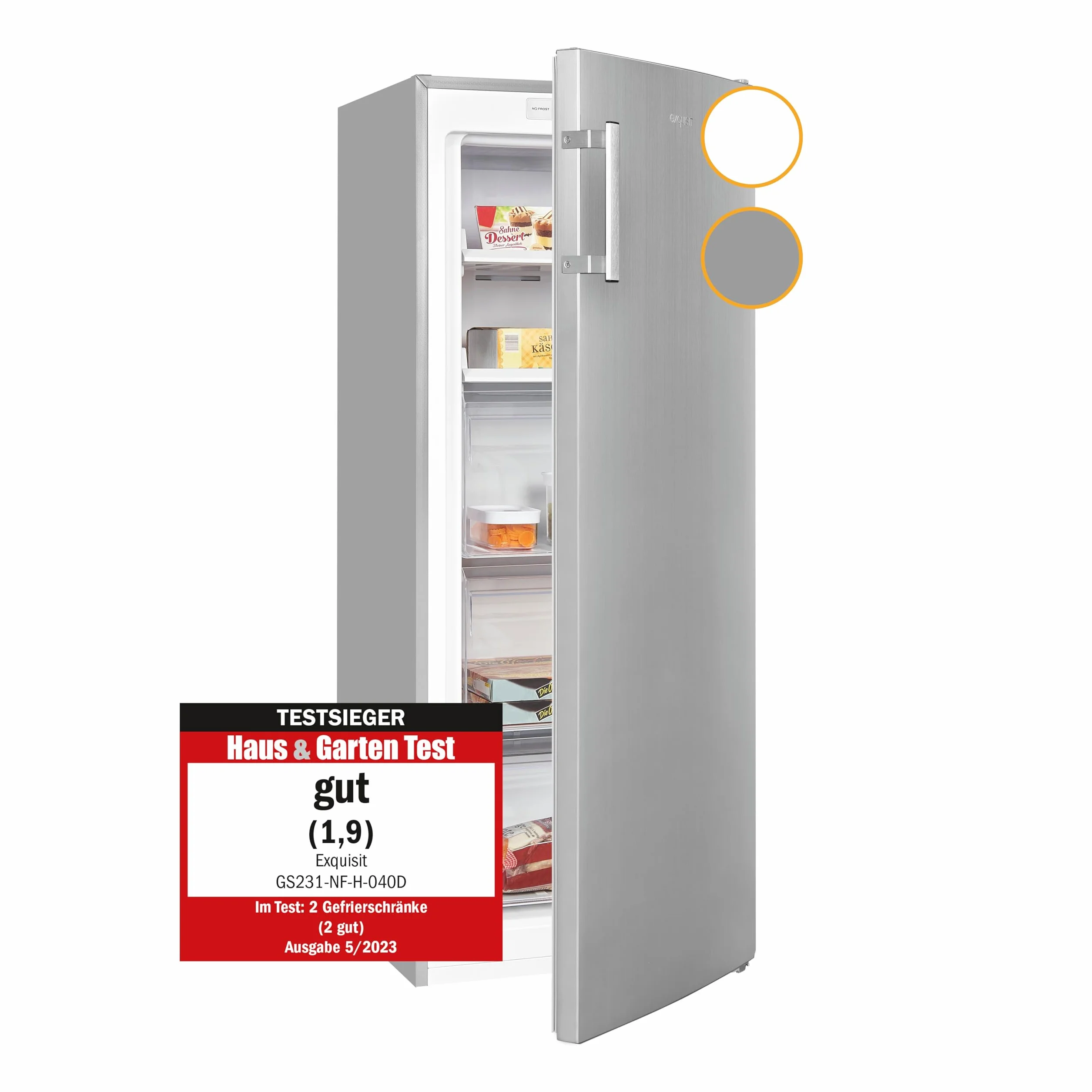 Exquisit Congelador Vertical No-Frost 161L Clase D Acero Inoxidable 143x54x60 cm