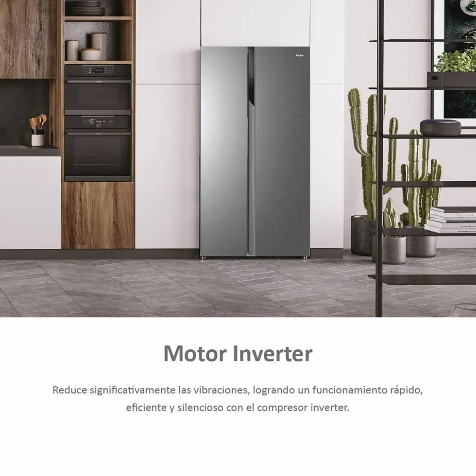 Haier SBS 90 Series 3 HSR3918ENPG - Frigorífico Side by Side, Americano, Apertura 90 grados, Tecnología Antibacterias, Capacidad XXL 528 L, Total No Frost, Clase E, Inox, Gris, 177,5 x 90,8 x 64,7 cm