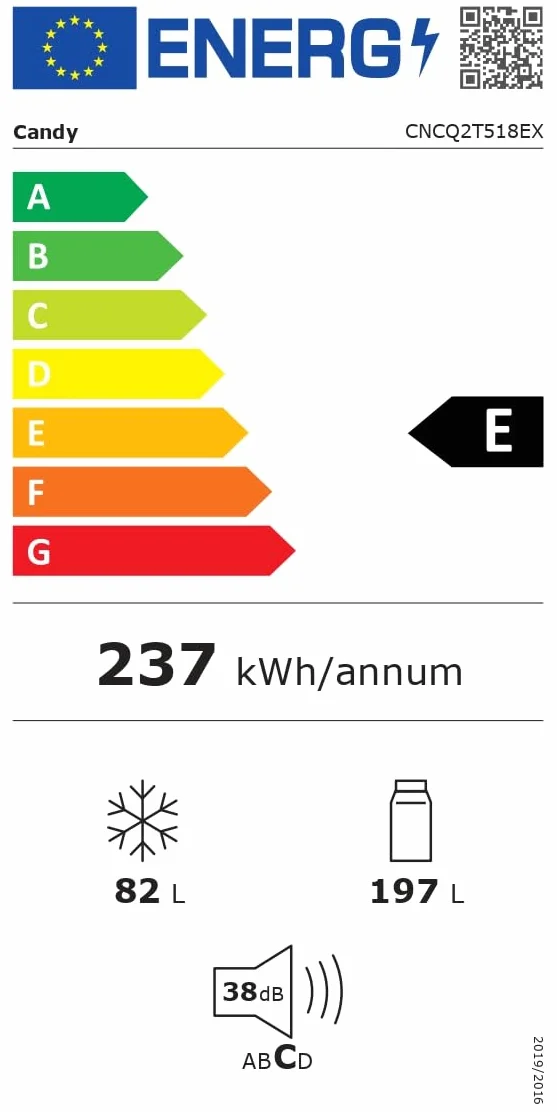 CANDY City Fresco 300 CNCQ2T518EX Frigorífico Combi 280L Total No Frost Inox