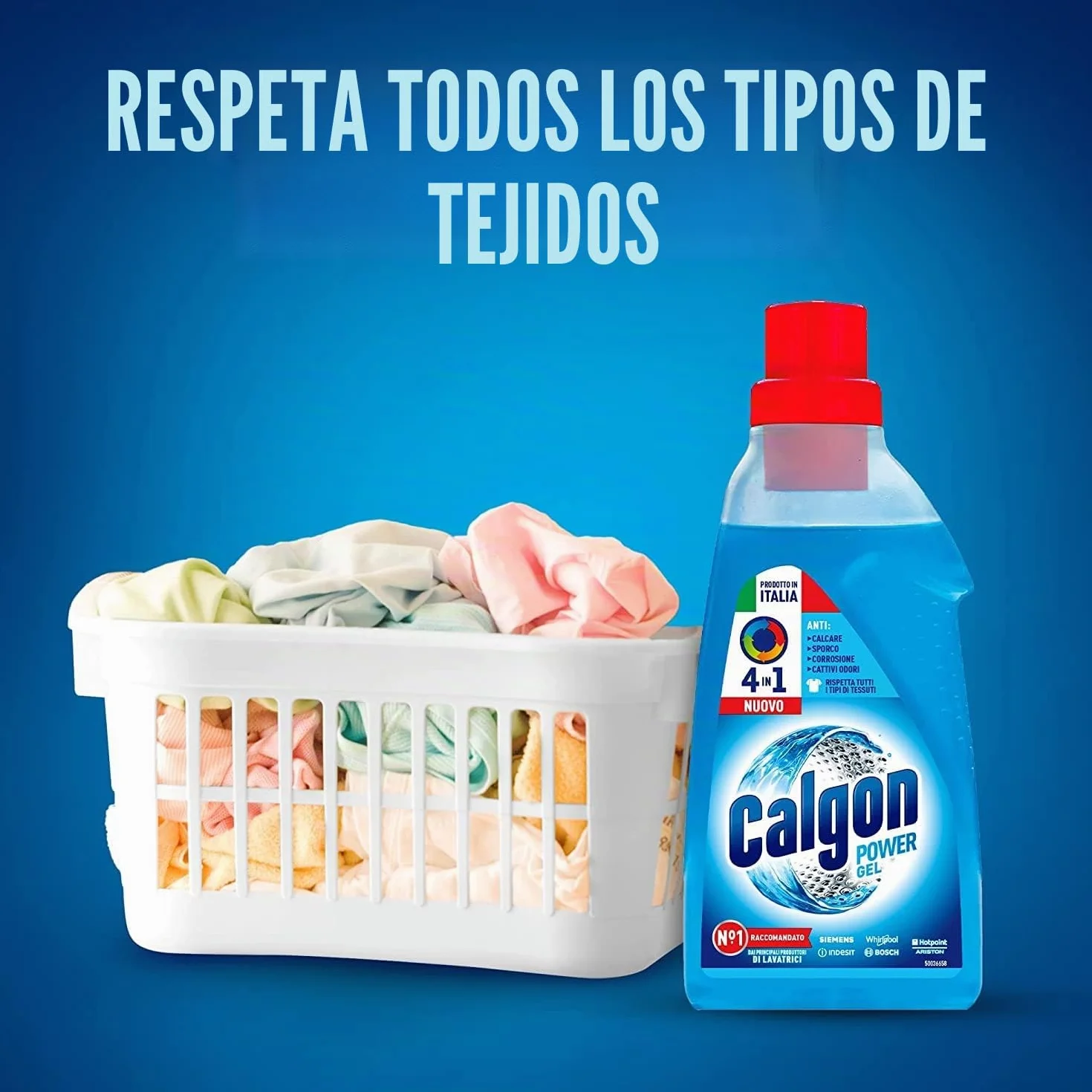 Calgon Power Gel 4 en 1, 8 paquetes de 750 ml de antical para lavadoras, aditivo para protección contra la cal, la corrosión, la suciedad y los malos olores. Total de 6 litros
