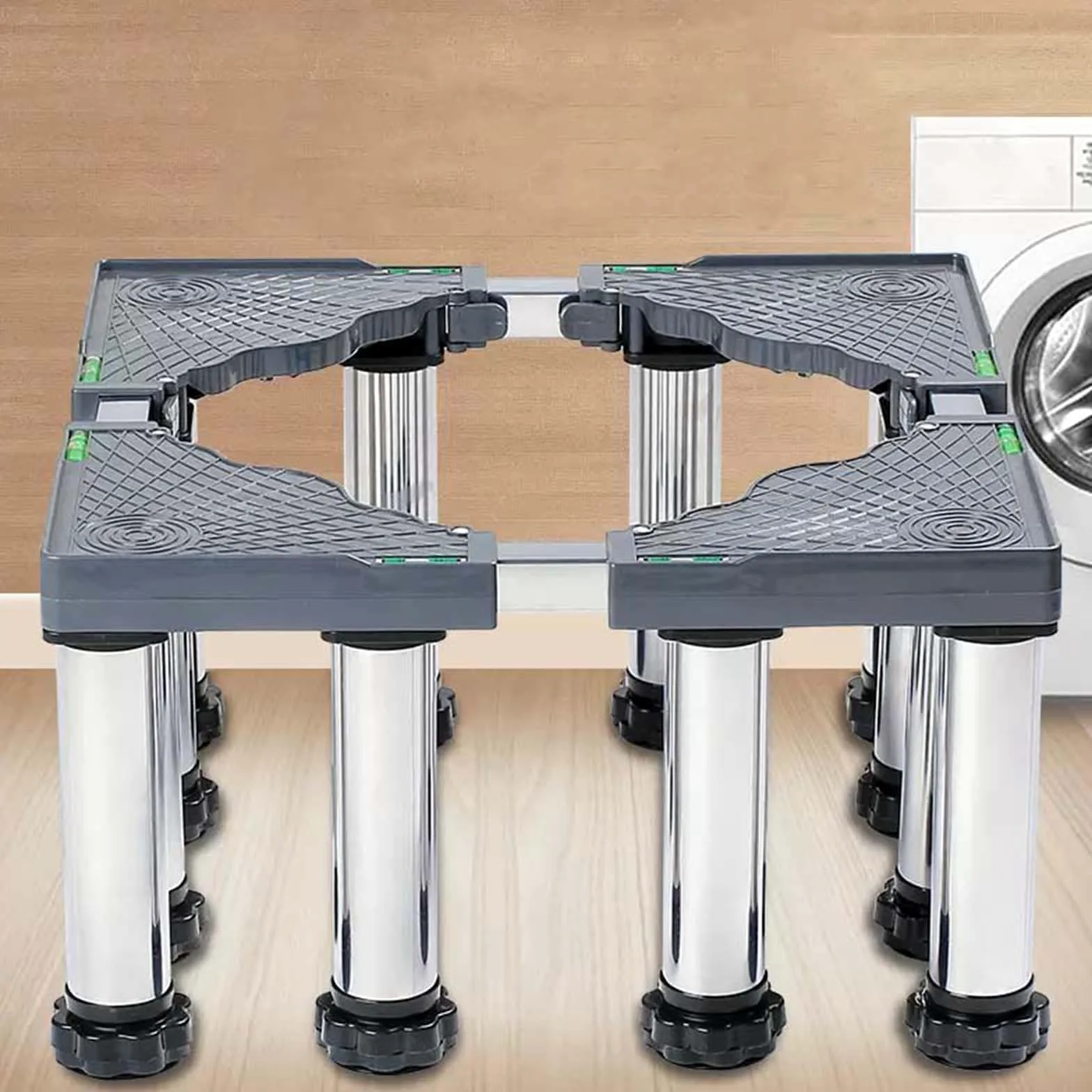 Soporte ajustable para lavadora, soporte resistente para lavadora de refrigerador, secadora, altura y ancho ajustables, fácil instalación