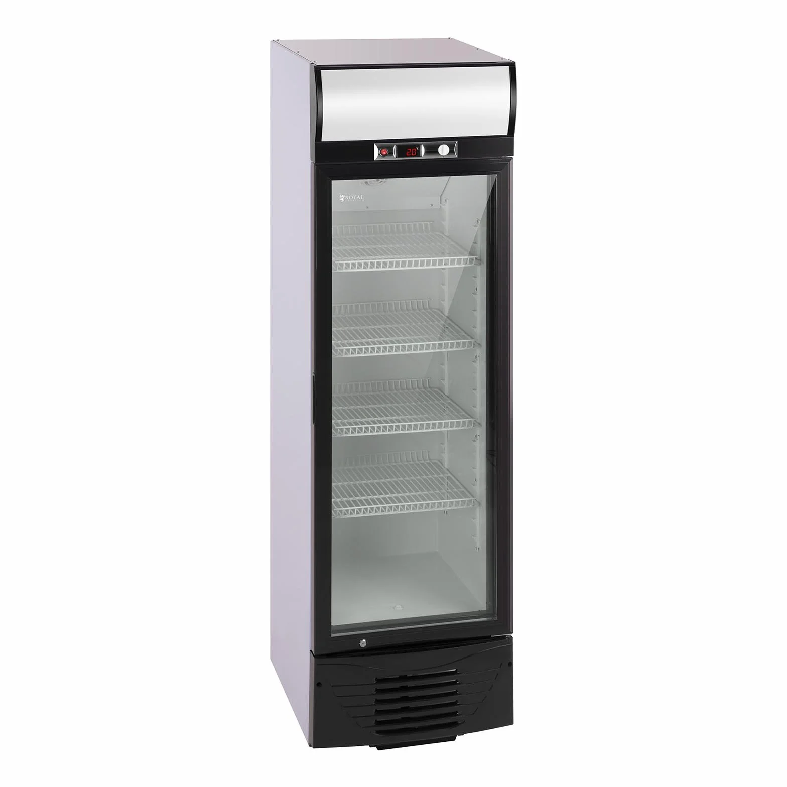 Royal Catering Nevera Expositora Para Bebidas RCGK-W278 (278 L, 210 W, 4 estantes, Puerta de cristal batiente con cerradura, Rango de temperatura 2–8 °C)