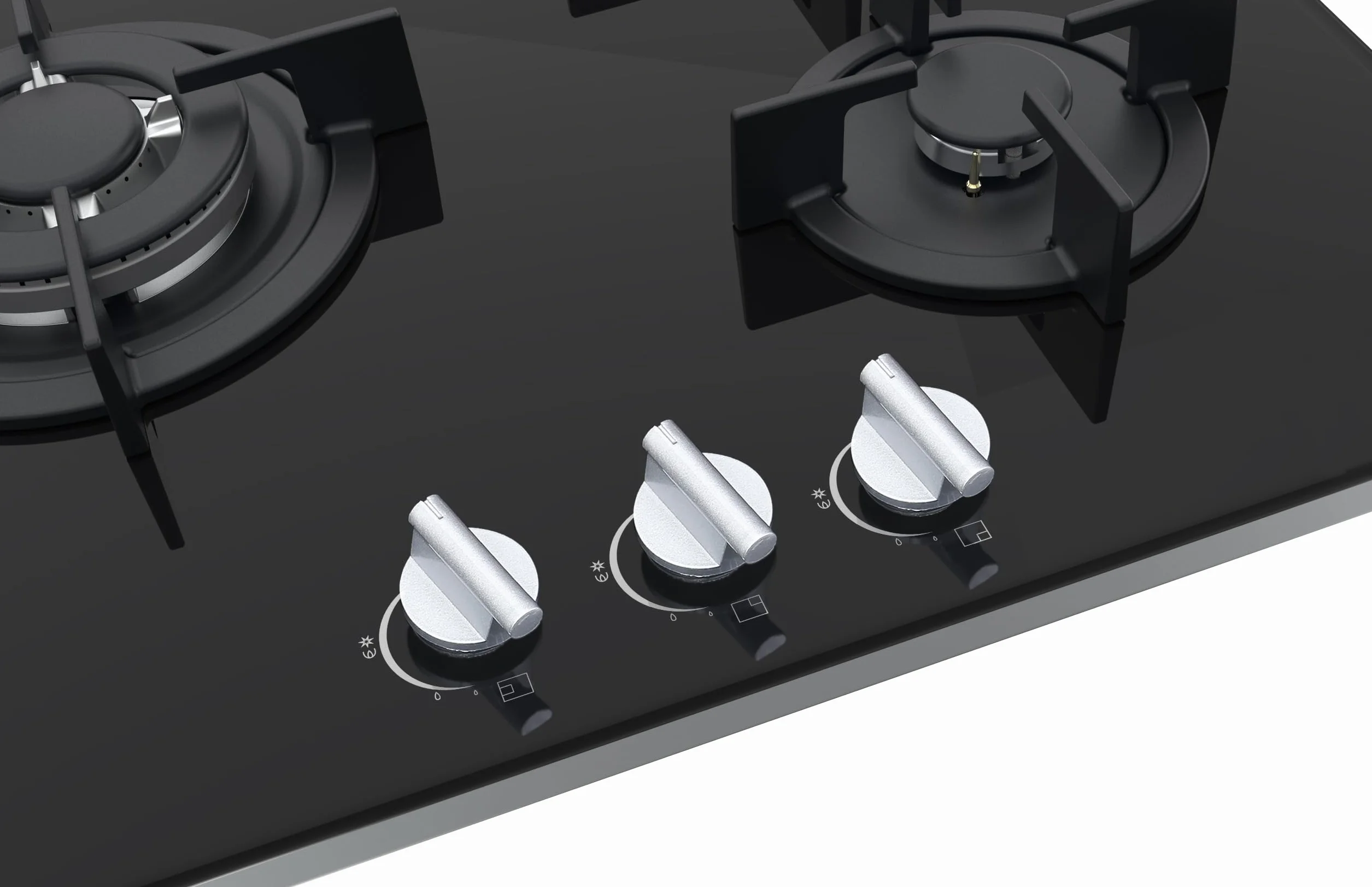 Vitrokitchen CG605NB - Placa Cristal Gas Butano 3 fuegos con encendido electrónico, seguridad Gas-Stop, 60cm
