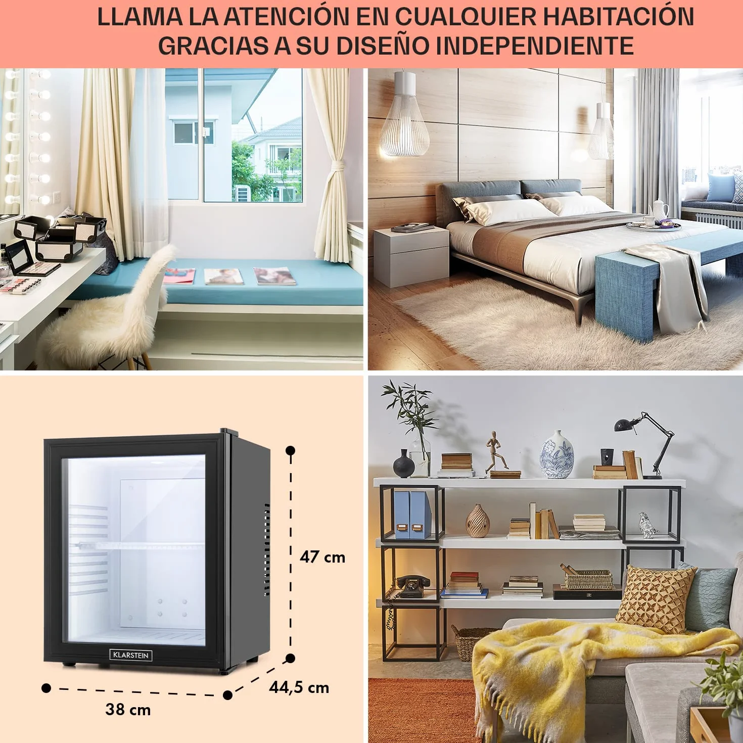 KLARSTEIN Brooklyn Nevera Pequeña Portatil Eléctrica Puerta Cristal, Mini Nevera Silenciosa para Casa y Oficina, Frigorificos Pequeños Refrescos, Cervezas, Estantes Extraíbles, Minibar 12-18°C, 30 l.