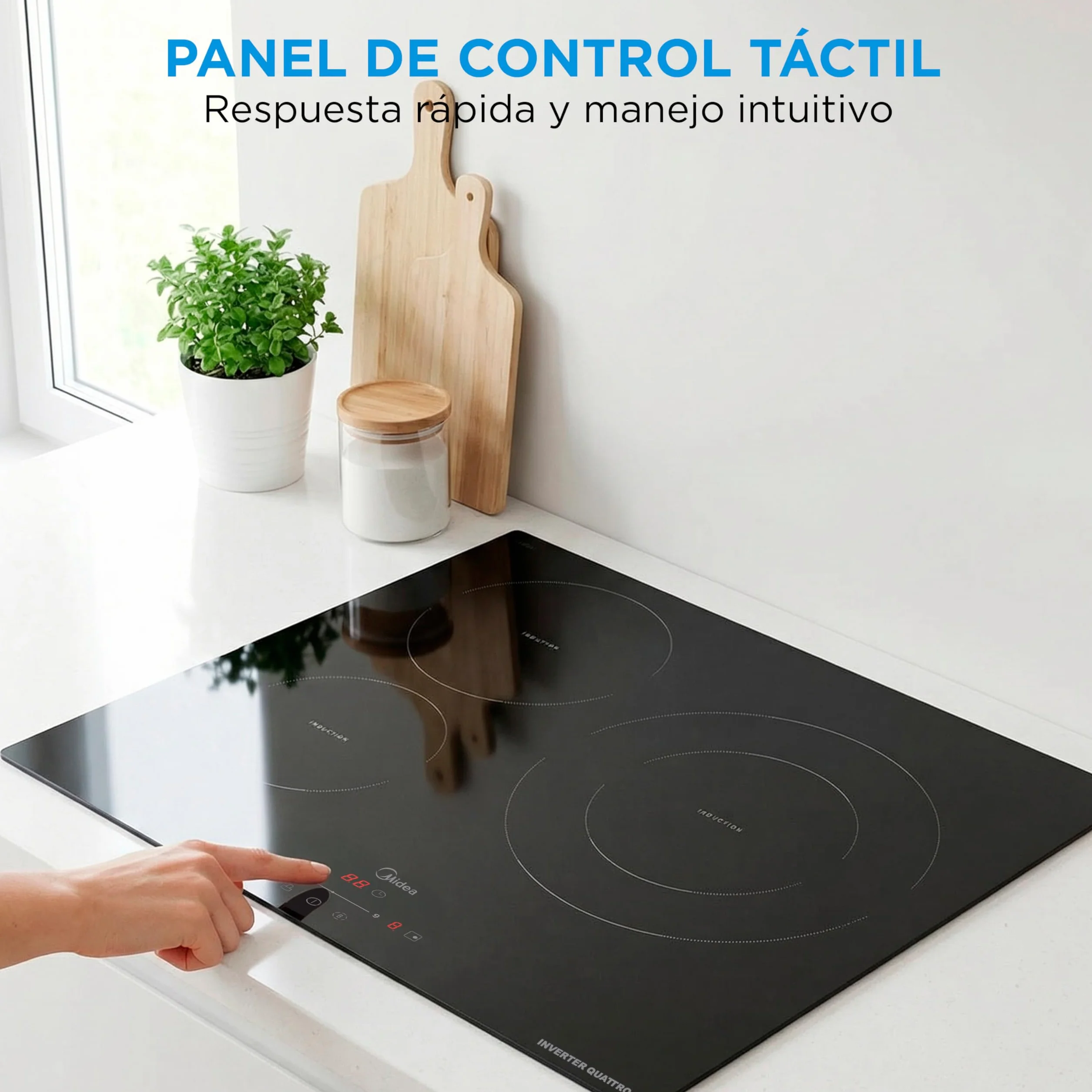 MIDEA Placa Inducción 3 Fuegos 60 cm 7400 W Vitrocerámica Integrada Panel Táctil Inverter Quattro Booster Temporizador