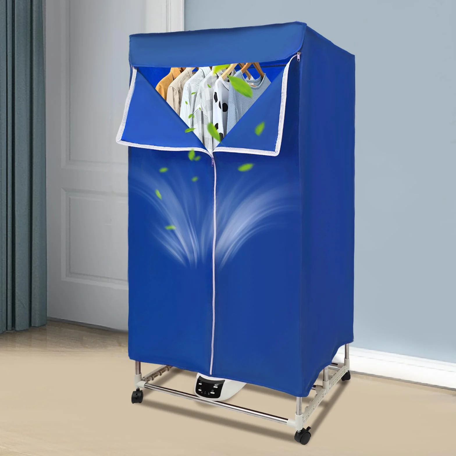 Secadora de ropa portátil 1500W plegable secador eléctrico con control remoto y ruedas, capacidad de 30kg secador de ropa de acero inoxidable 70*50*150cm secador de ventilación para apartamentos y