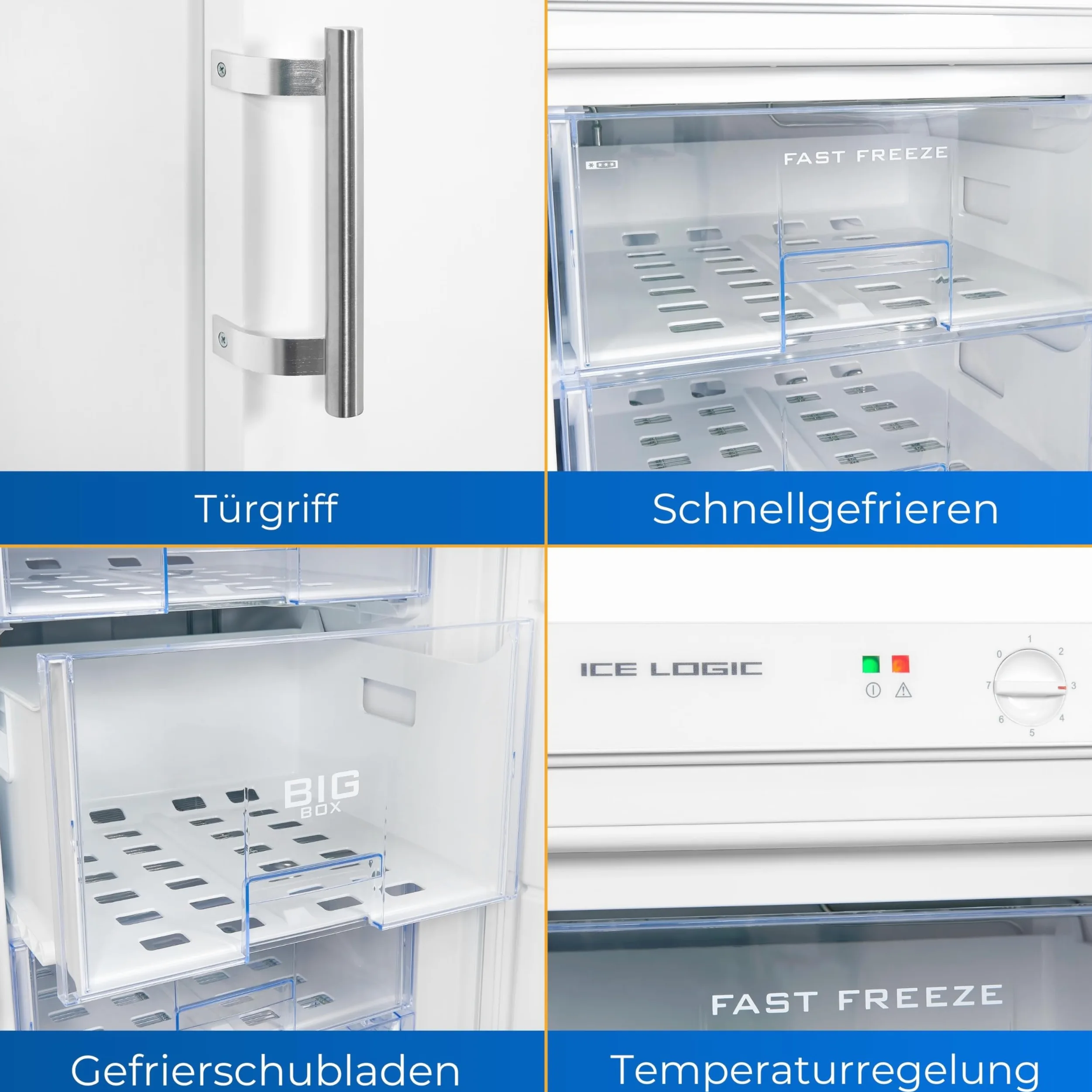 Exquisit Congelador GS22-H-280E blanco | unidad de pie | 202 l de volumen | blanco | congelación | tope de puerta intercambiable | cajones y caja grande | 4 x congelación