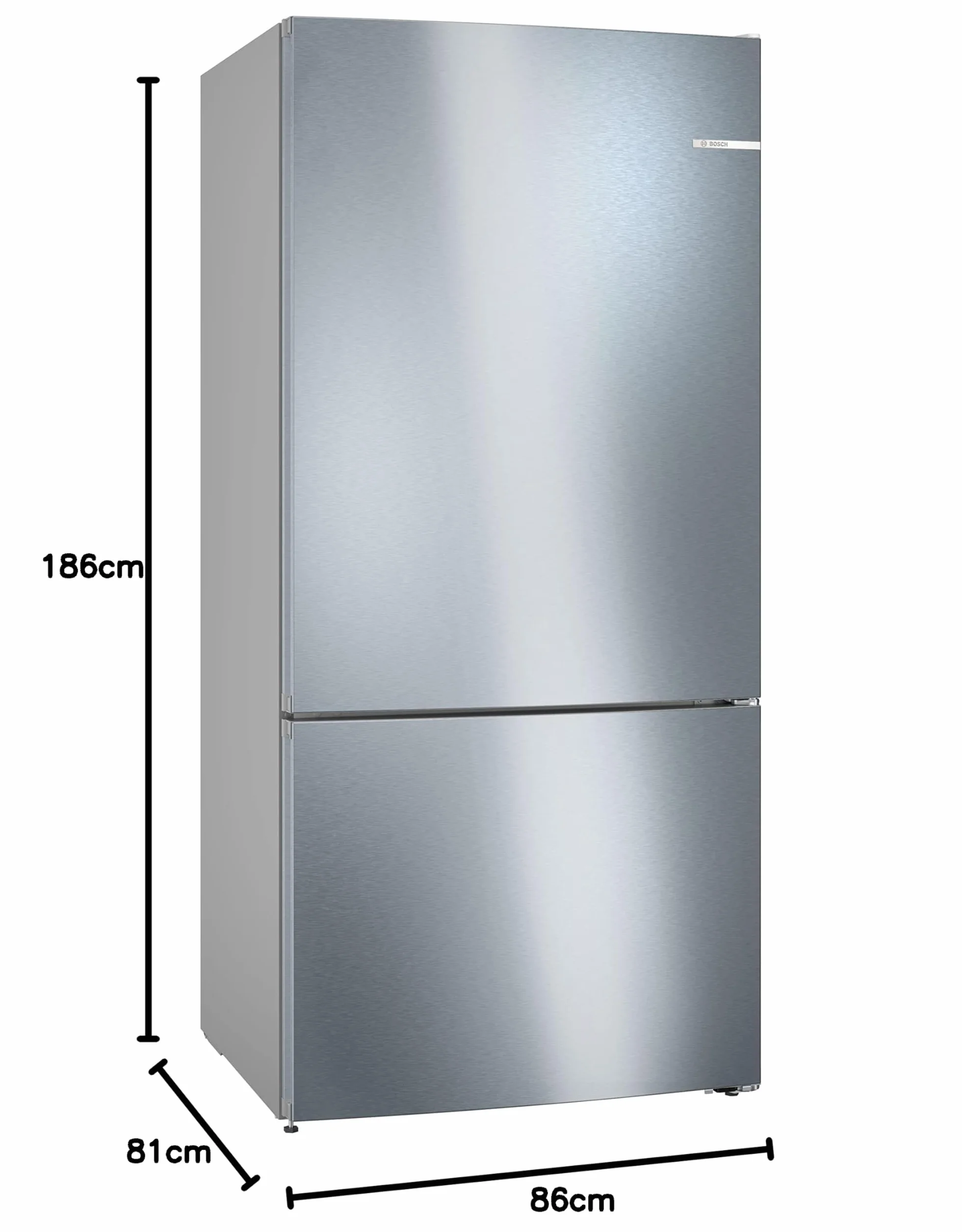 Bosch Frigorífico combinado, Libre instalación, 186 x 86 cm, Serie 6, Acero inoxidable antihuellas, KGN86AIDR