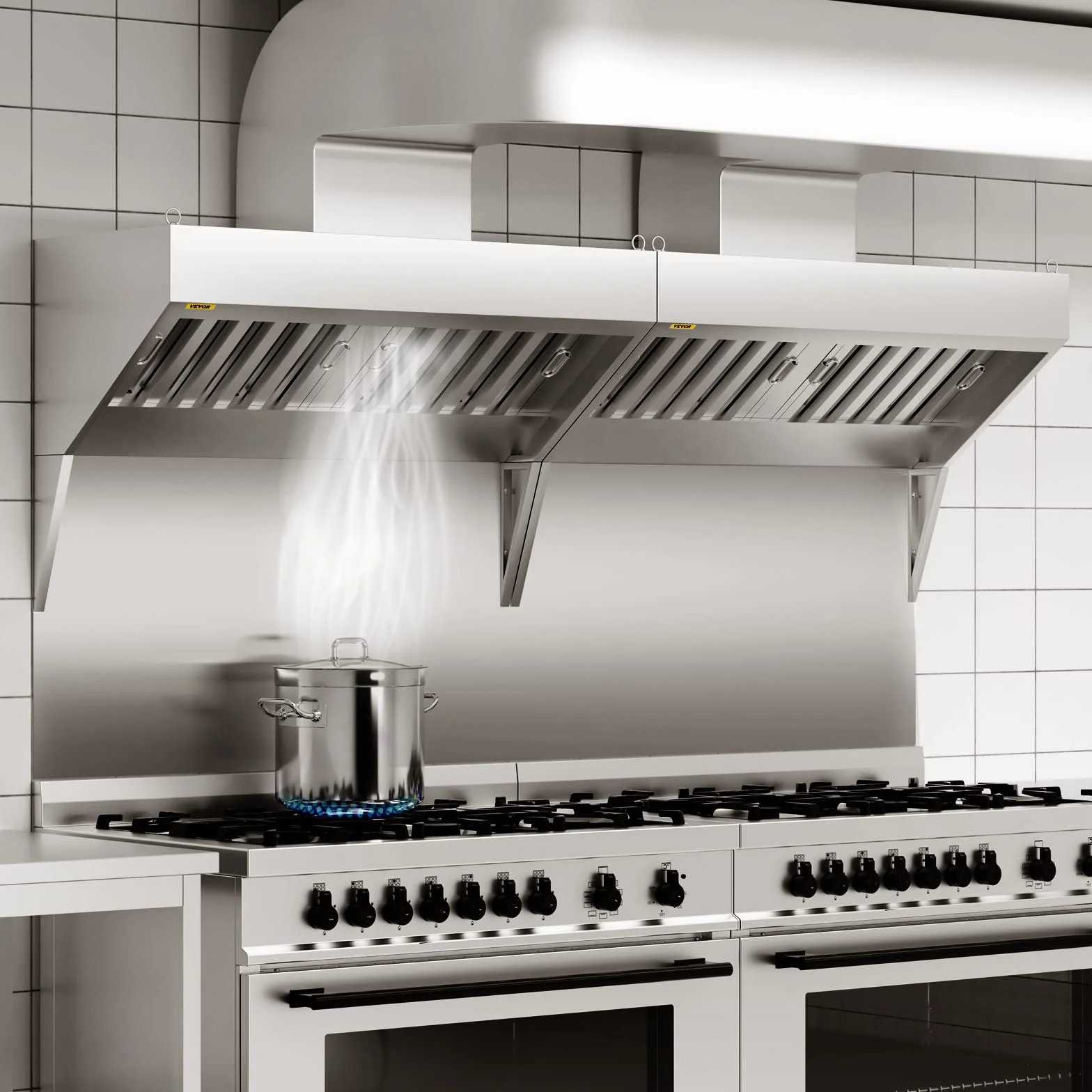 VEVOR Campana extractora comercial de 5 pies para camión de alimentos, capó de remolque de acero inoxidable 201 con 2 rejillas de filtro de aceite extraíbles en forma de U, campana de ventilación