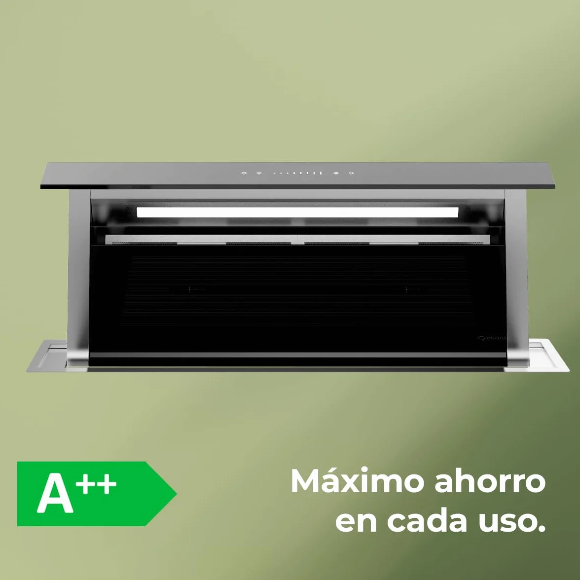 Cecotec Campana Extractora de Encimera 90m Bolero Flux ET 908000 Glass Black A++. 210W, Succión 800m3/h, 8 Velocidades, Slider Touch Control, Filtro Carbono, Acabado en Cristal Negro