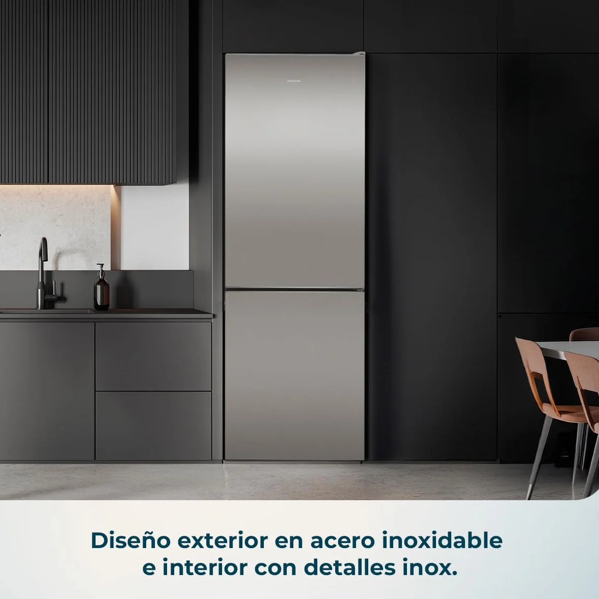 Cecotec Frigorífico Combi 322L Bolero CoolMarket Combi 322i Inox D. 185,5cm de Alto, 59,5cm de Ancho, Tecnología Multi Airflow, HumidityFlex HUB, LED Interior