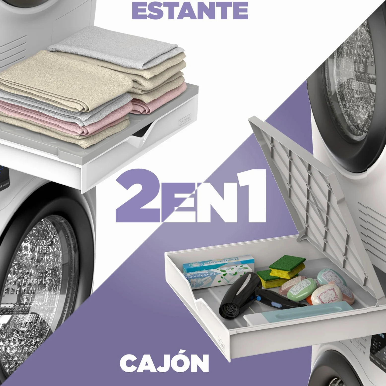 Meliconi Torre Duo, Kit Apilamiento Lavadora Secadora 2 en 1 | Premontado, con Estante de Apoyo y Compartimento de Almacenamiento, Cinta de Seguridad, Capacidad 250kg, Made in Italy, Negro