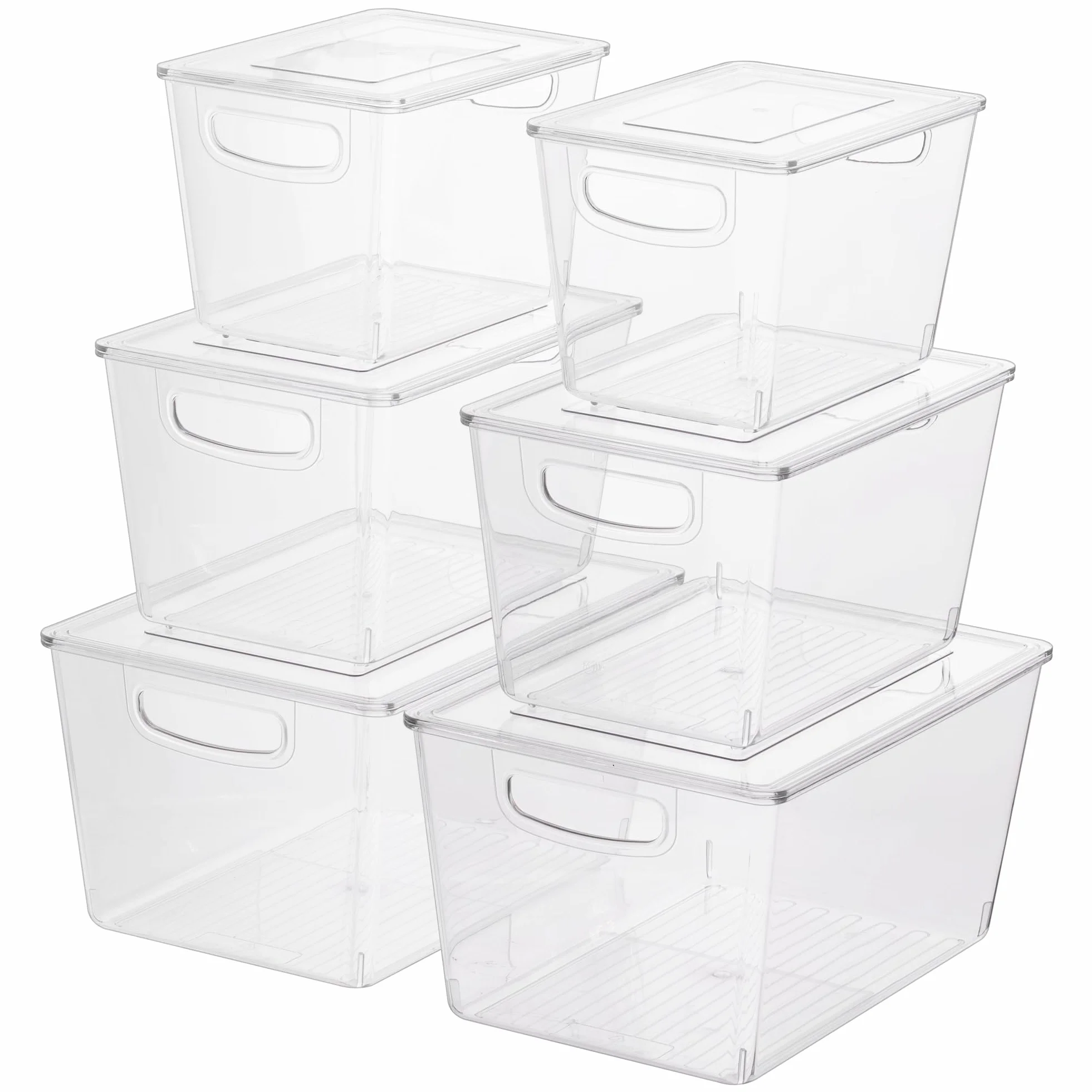 Navaris Cajas Organizadoras para Nevera - Set 6x Caja Transparente con Tapa en Tres Tamaños para Frigorífico Despensa Cajones Baño - Organizador de Cocina