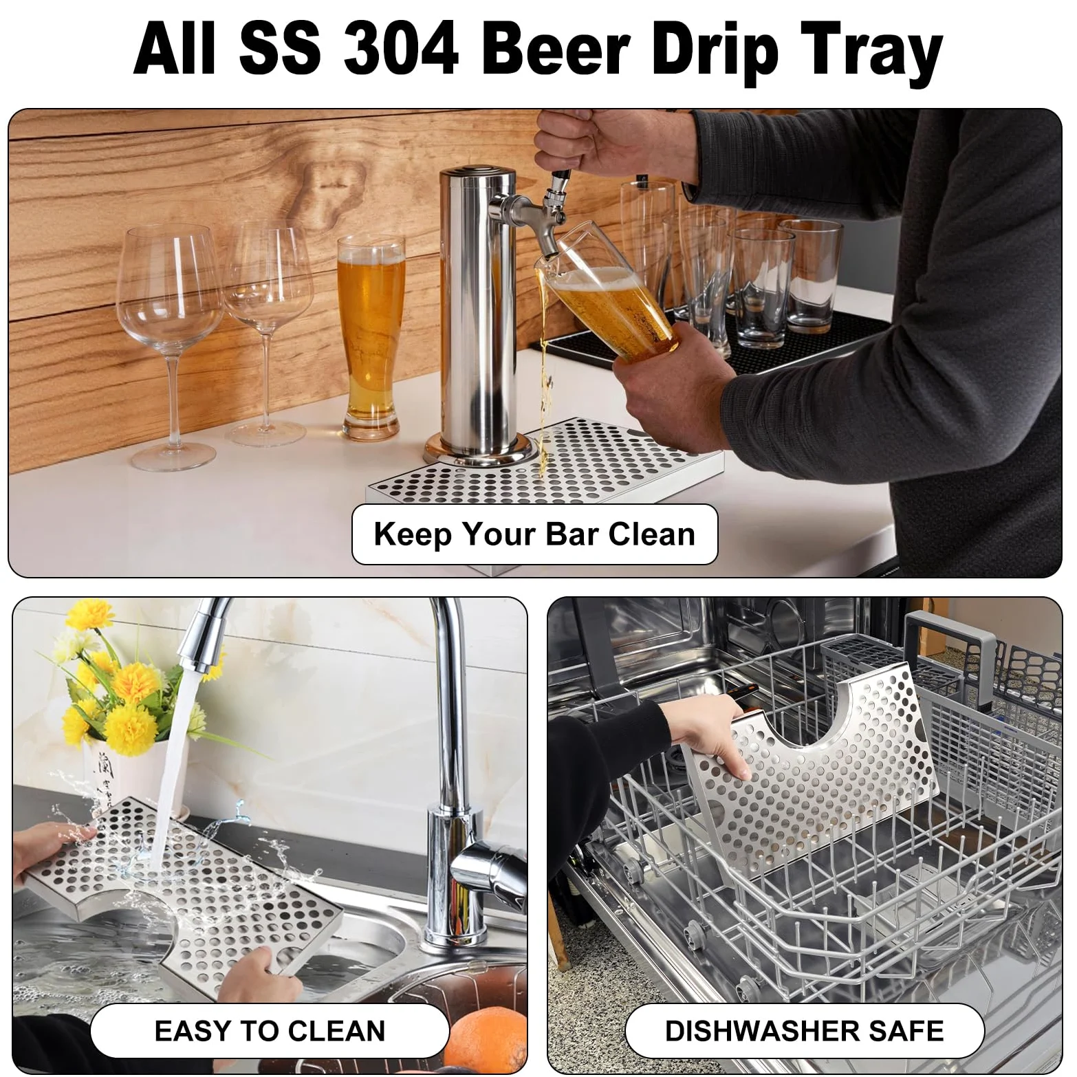 Torre de grifo de cerveza Kegerator de un solo grifo con bandeja de goteo de cerveza de acero inoxidable, torre de barril de cerveza preinstalada con bandeja de goteo de barril de piezas Kegerator