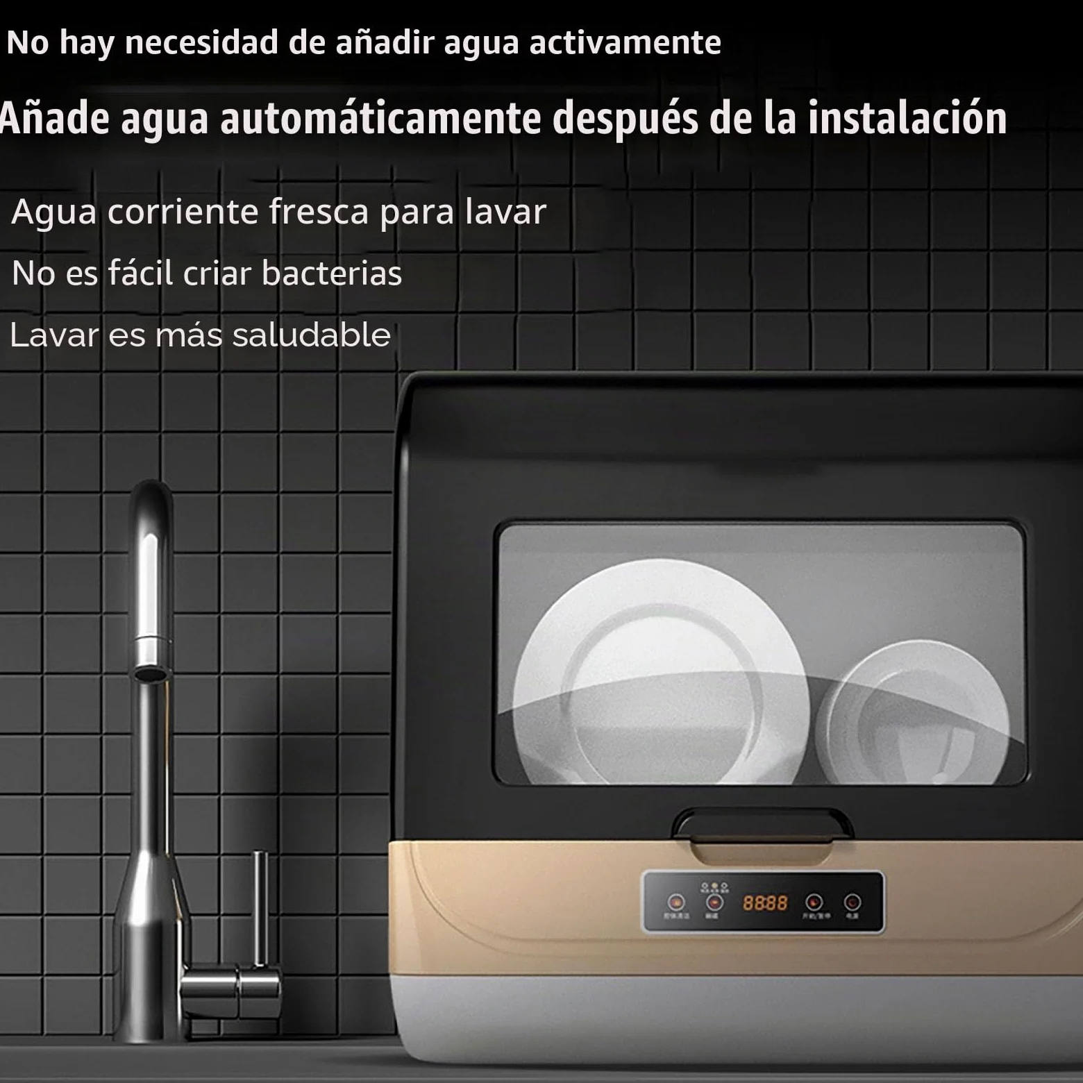 Inteligente automático Mini lavavajillas doméstico,Lavavajillas de encimera,Pantalla LED,3 Programas,Desinfección 360 ° Limpieza,Cuidado de Bebés y lavado de Fruta