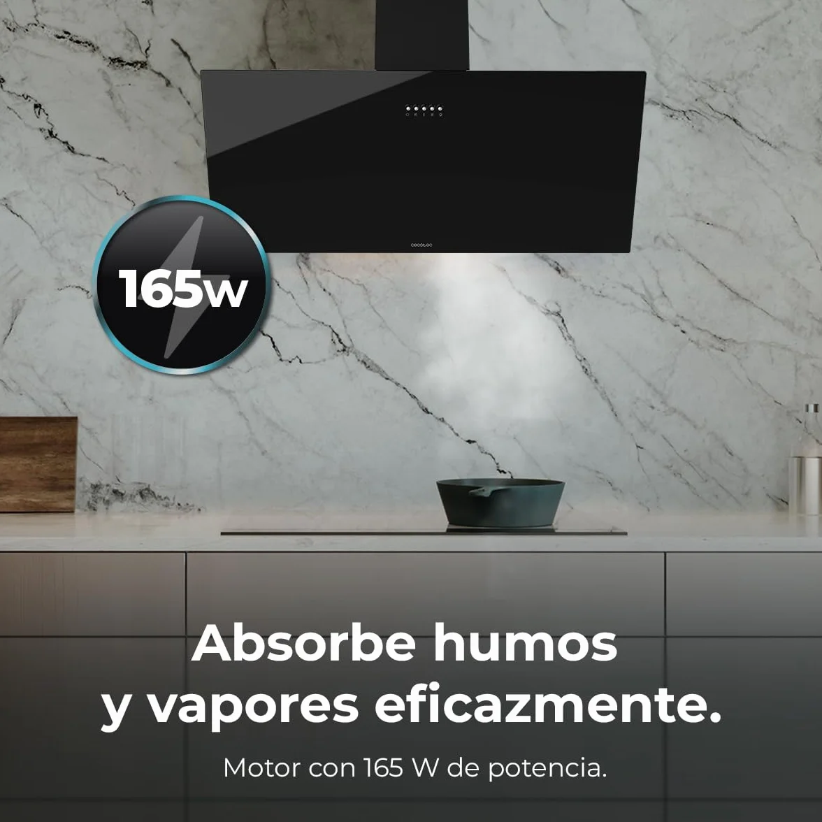 Cecotec Campana Decorativa 90cm Bolero Flux DM 906500 Glass Black 165W 650m3/h Frontal Vidrio Negro Control Mecánico 3 Niveles Potencia