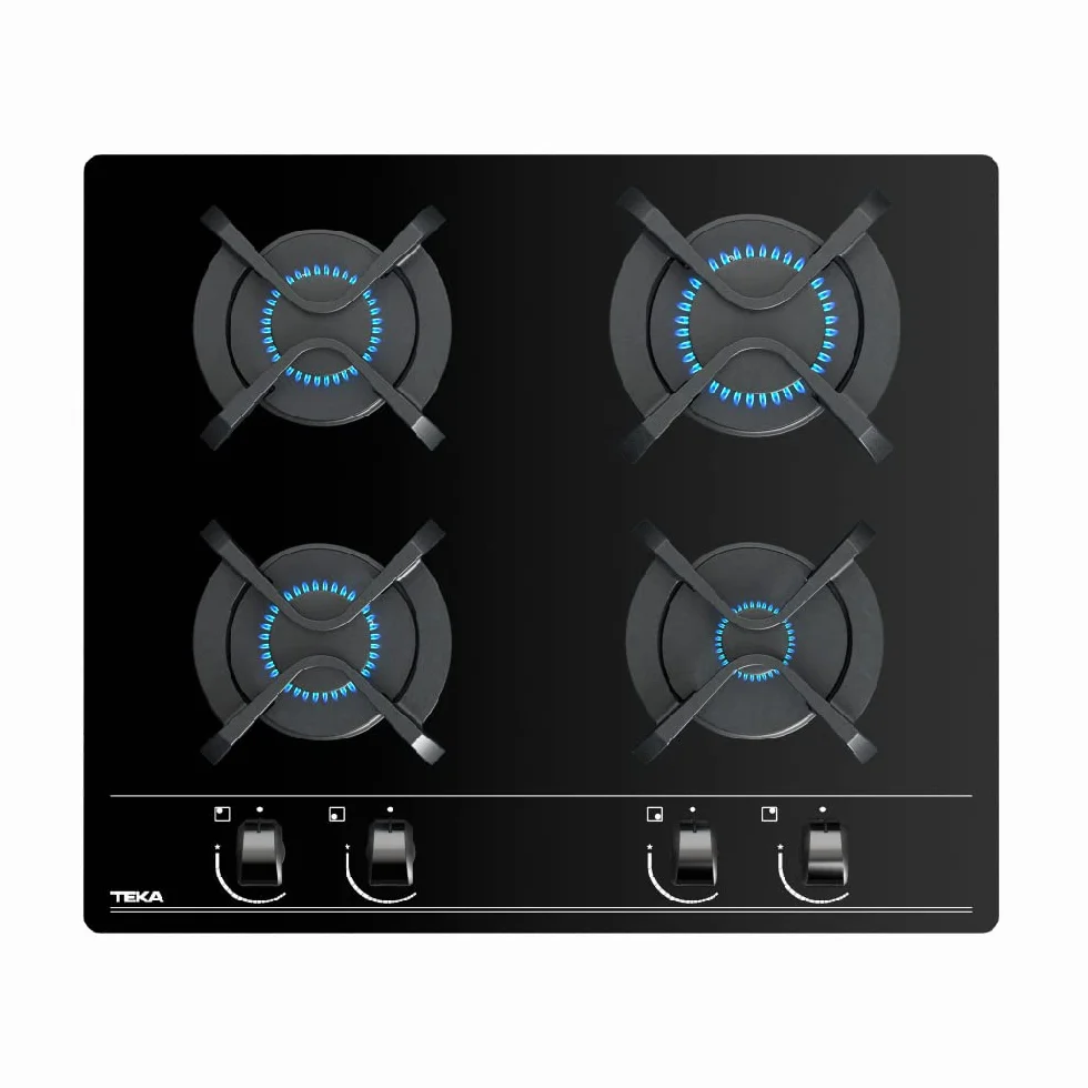 TEKA Placa de Gas 60 cm, 4 Quemadores, Autoencendido y Seguridad Termopar, Parrillas de Fundición, Modelo GBC 64000 KBN