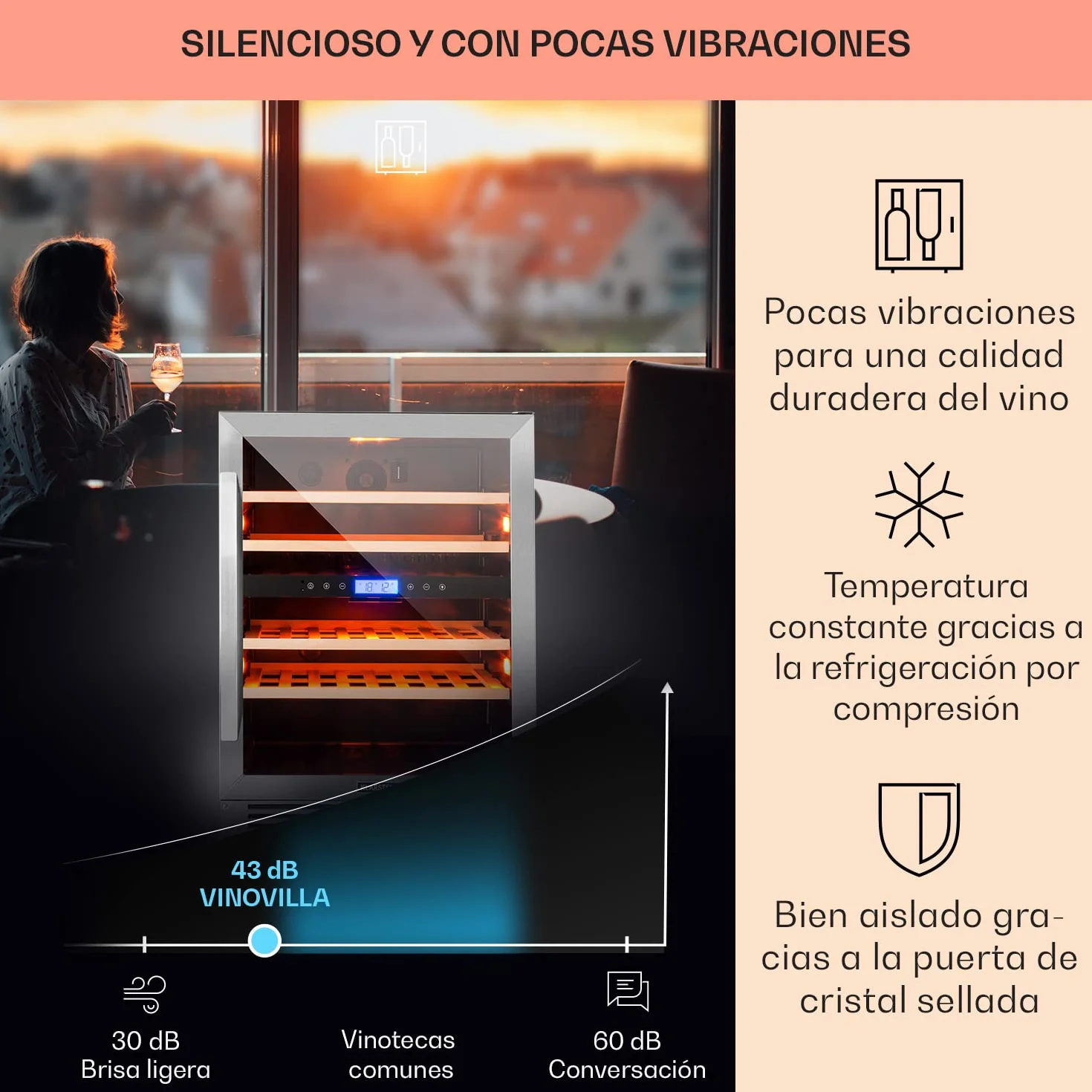 Klarstein Vinoteca para Vinos de 129L Nevera Vino Zona Doble, Botellas Vino, Proseco y Cervezas, Vinoteca Pequeña Puerta Cristal para Interior y Exterior, Nevera para Vinos Capacidad 43 Botellas