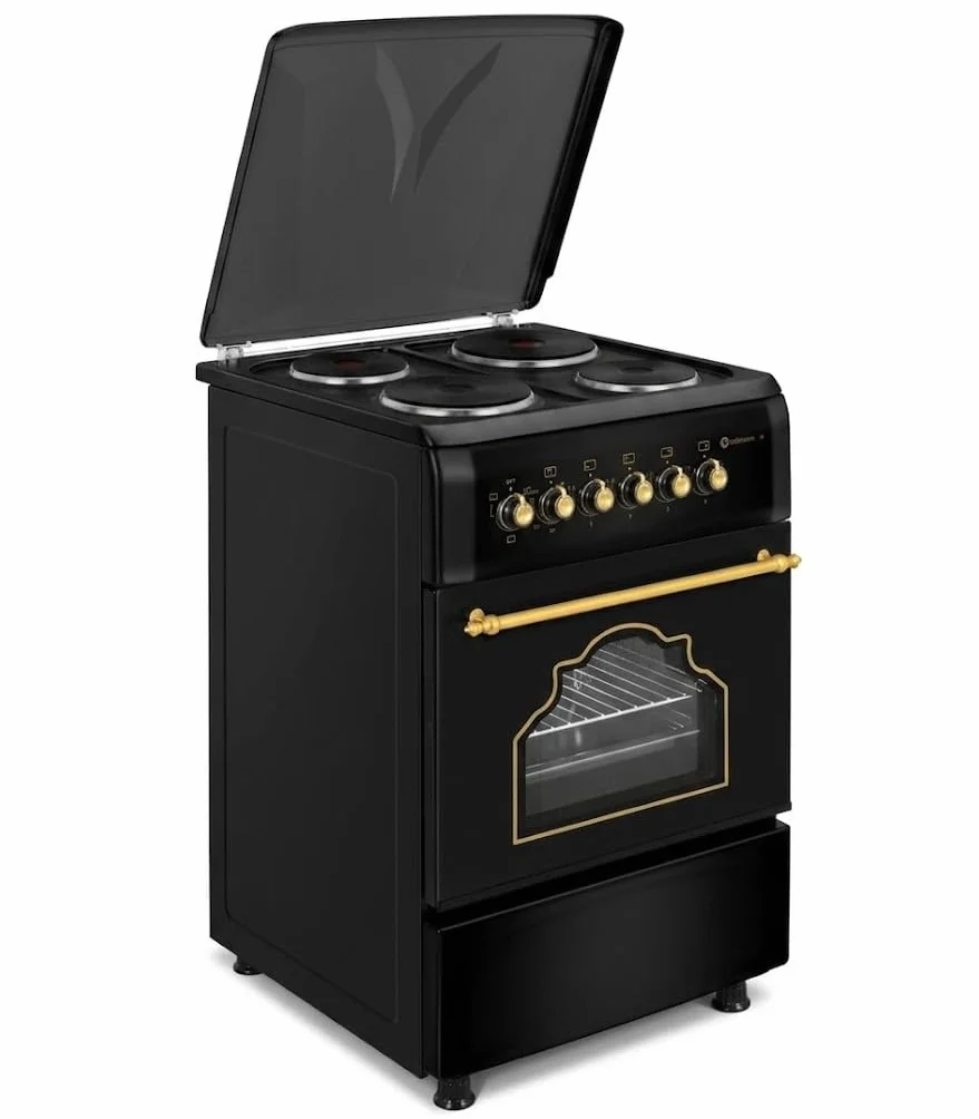SOLTHERMIC F5S04E3RB Cocina Eléctrica Negra Rústica 50 cm 4 Fuegos Horno Multifunción 60 L
