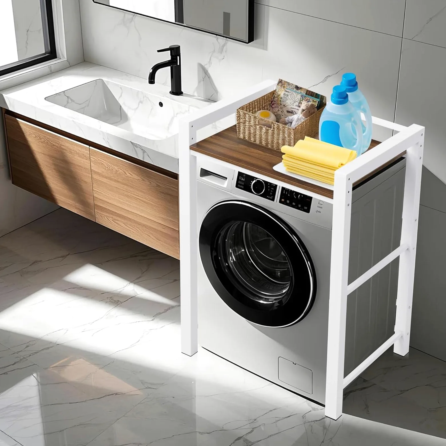Mueble Lavadora Secadora, Soporte Secadora Sobre Lavadora, Estantería Lavadora, Armario Lavadora Secadora con 3 Alturas Ajustables, Capacidad de Carga 350kg, Para BañO, BalcóN, Lavandería