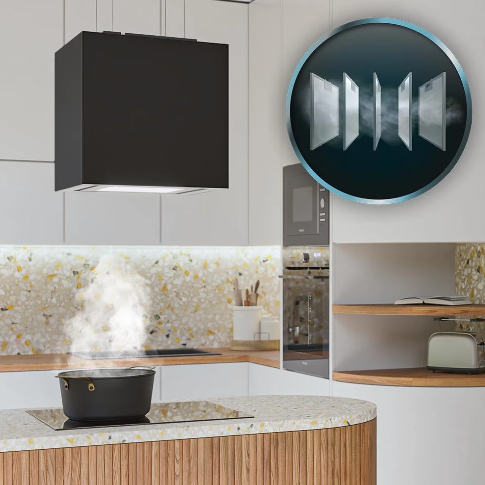 Cecotec Campana Extractora 44cm En Isla Cuadrada Bolero Flux Cct 448000 Glass Black A++ 800M3/H 210W