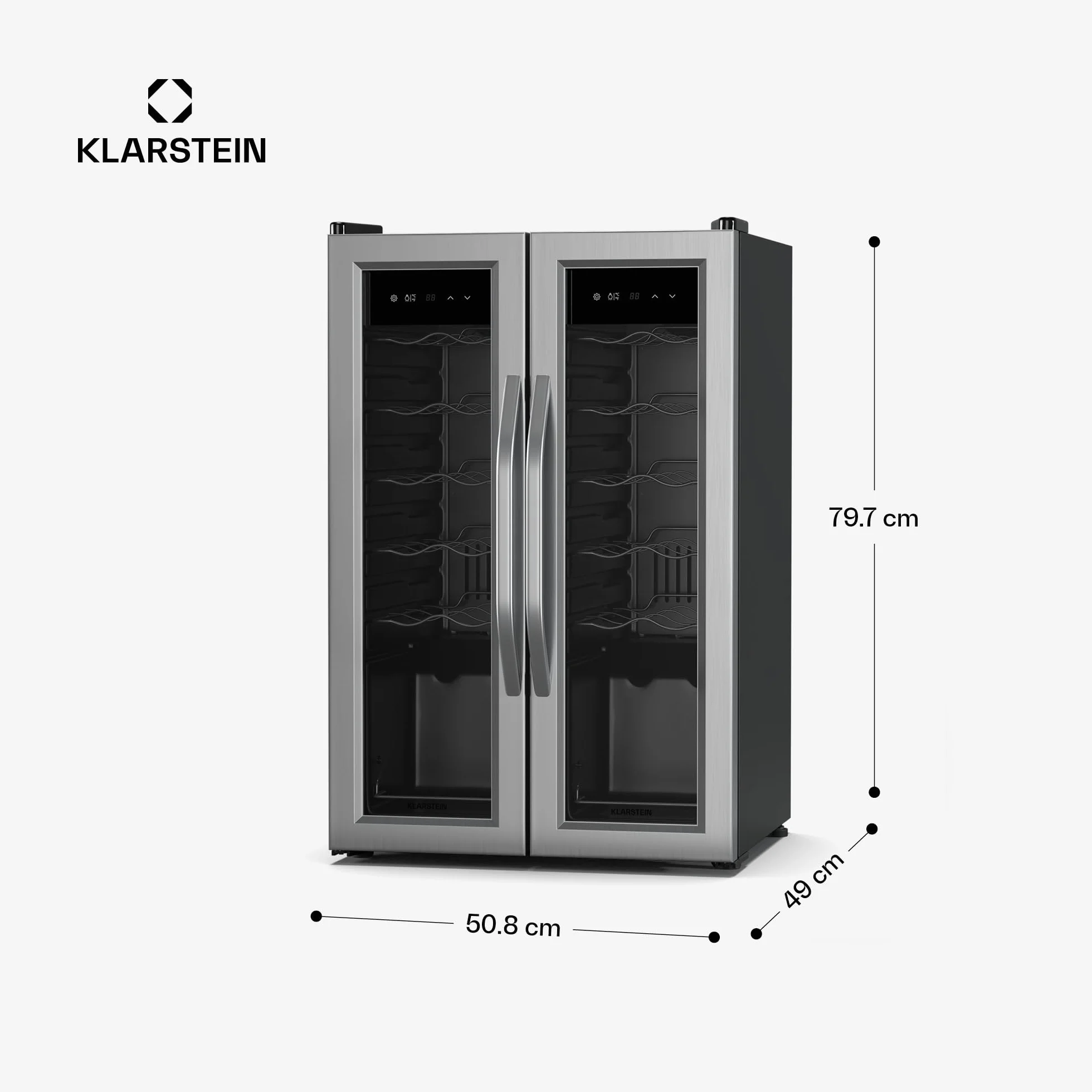KLARSTEIN Vinamour nevera para vino 2 zonas - 24 botellas, 5-18°C, control táctil, iluminación LED, independiente, acero inoxidable doble puerta, nevera para vino