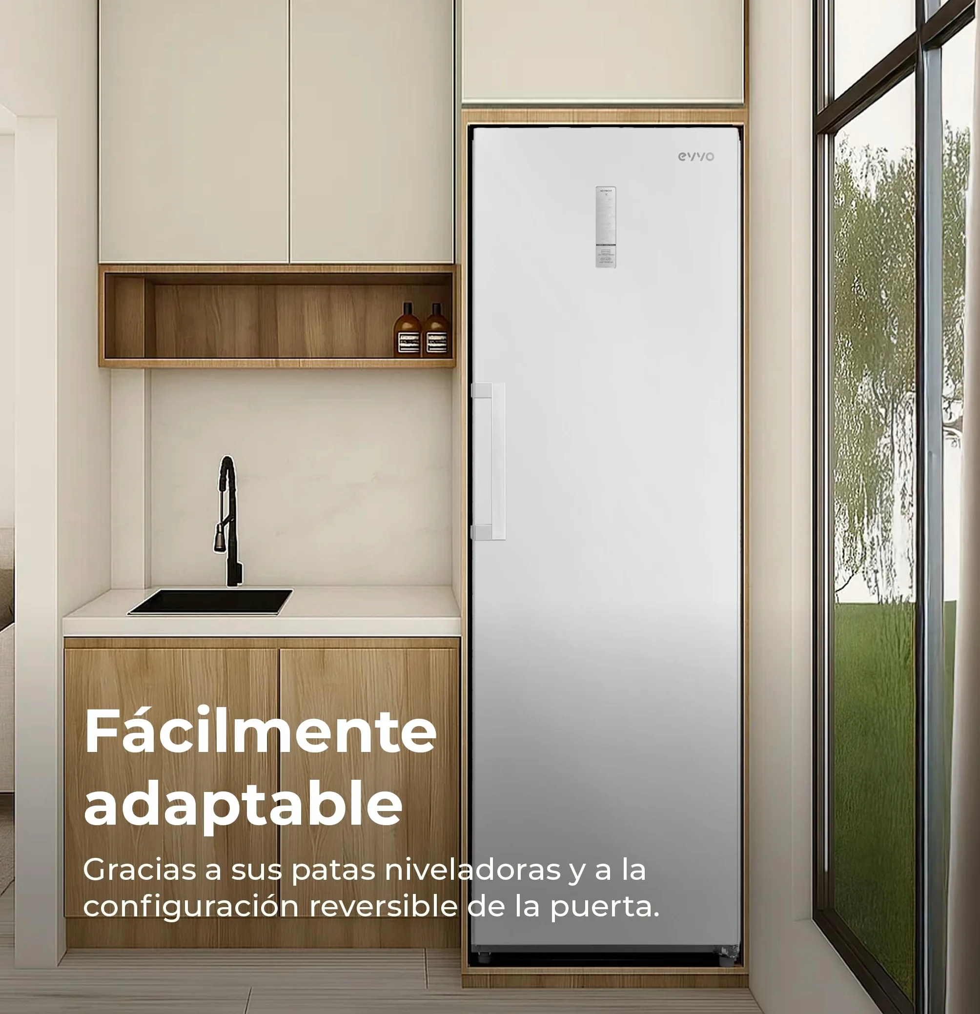 EVVO Congelador Vertical ICE 273 - Arcón Congelador Convertible a Frigorífico, 185cm de Altura, Capacidad de 273 Litros, Alarma Puerta Abierta, Puerta Reversible, Display Frontal, Acabado Blanco