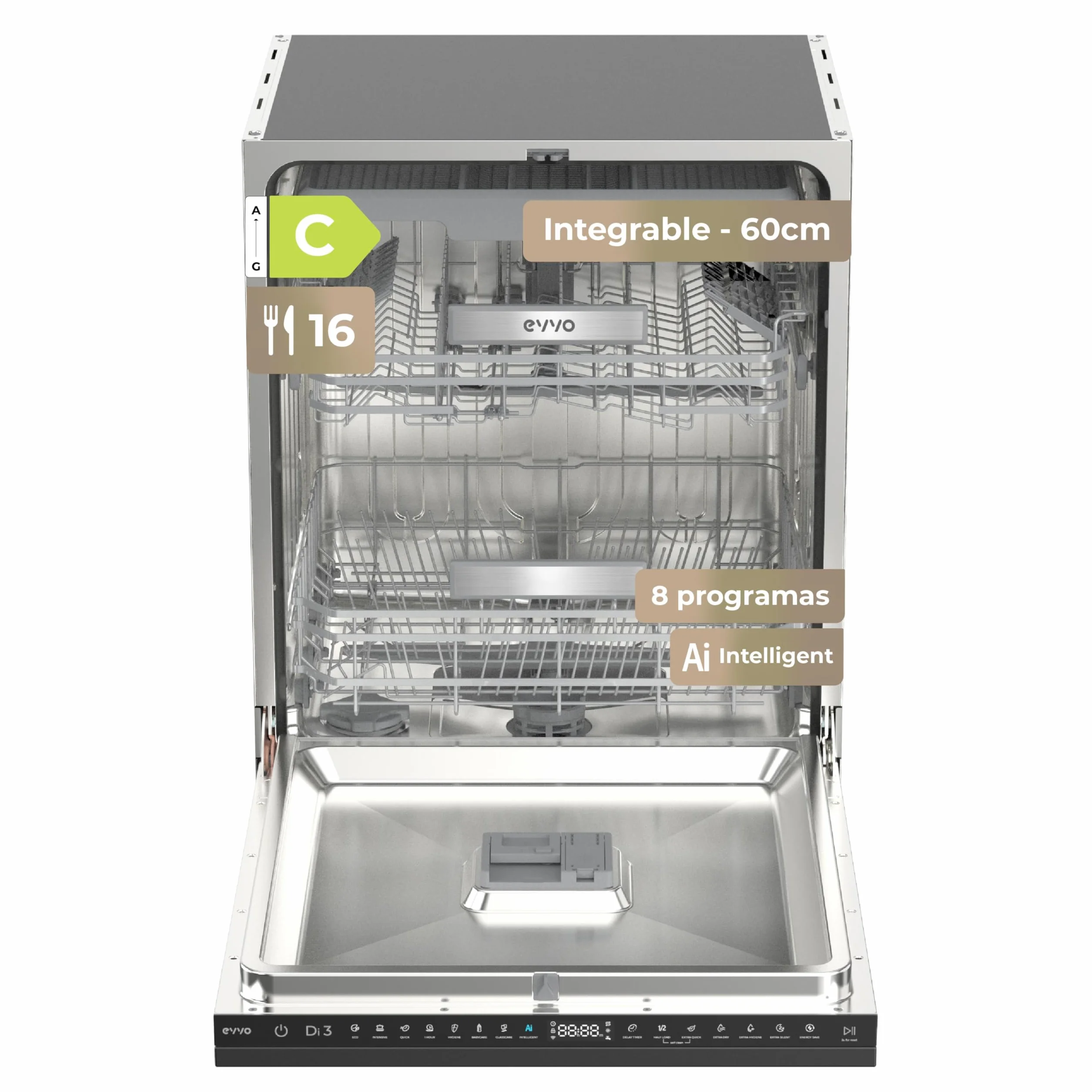 Lavavajillas Integrable 60 cm - 14 Cubiertos, 49 dB, Apertura Automática, Media Carga, 6 Programas, Lavavajillas Integrable 60 cm Panelable para Cocina Moderna (Clase Energética C)
