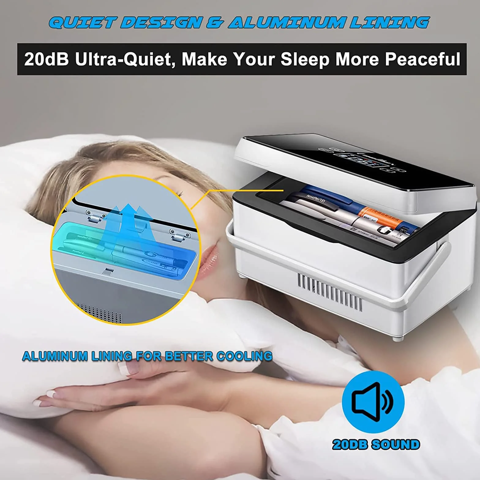 Nevera portátil para insulina, Temperatura Constante 0-18℃ Mini Nevera para medicamentos, Tiempo de Trabajo Largo de 8 Horas, Mini Nevera para medicamentos con Pantalla LCD y 2 baterías