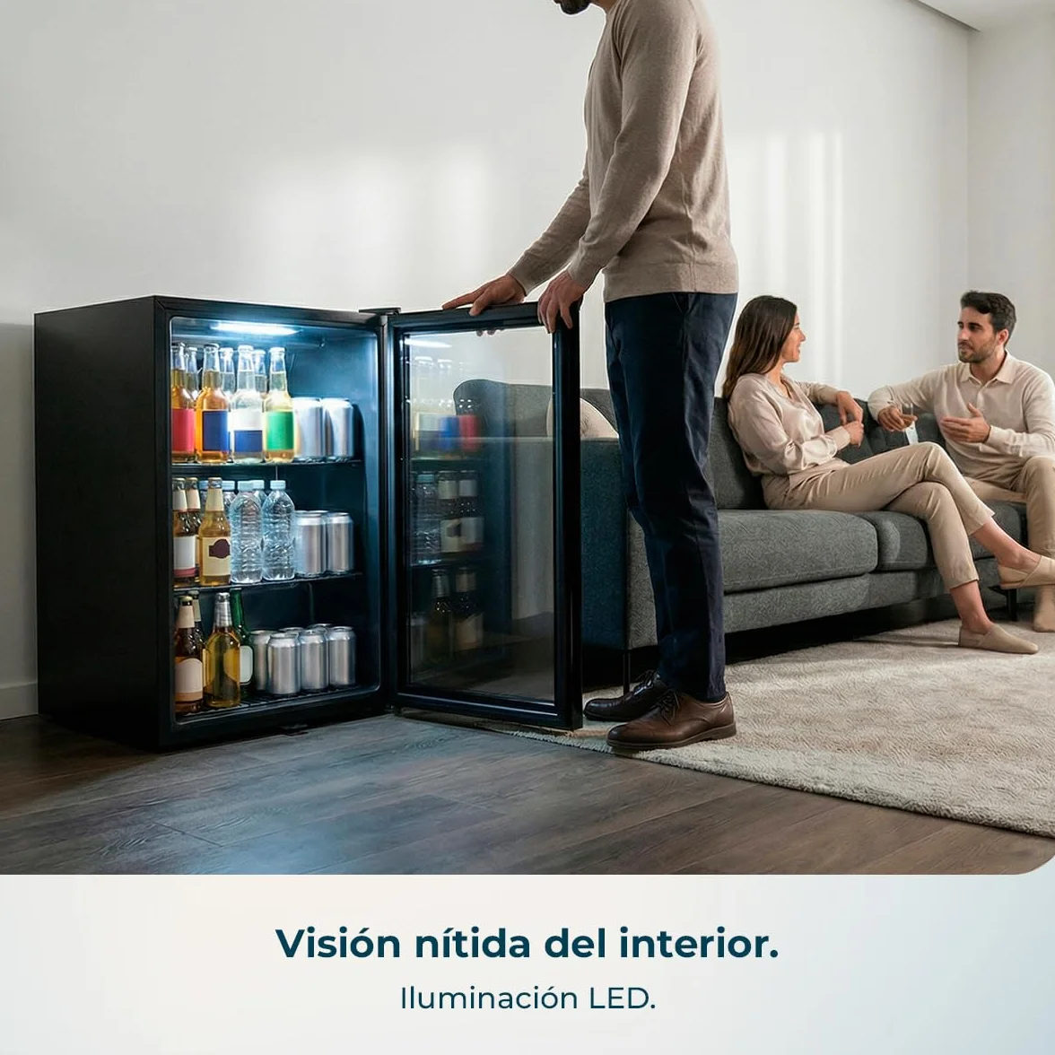 Cecotec Mini Frigorífico con Puerta de Cristal Bolero CoolMarket BC 72 Black, 72 Litros de Capacidad, 44,5 cm de Ancho, 67,8 de Alto, Iluminación LED interior, Temperatura 0ºC a 10ºC