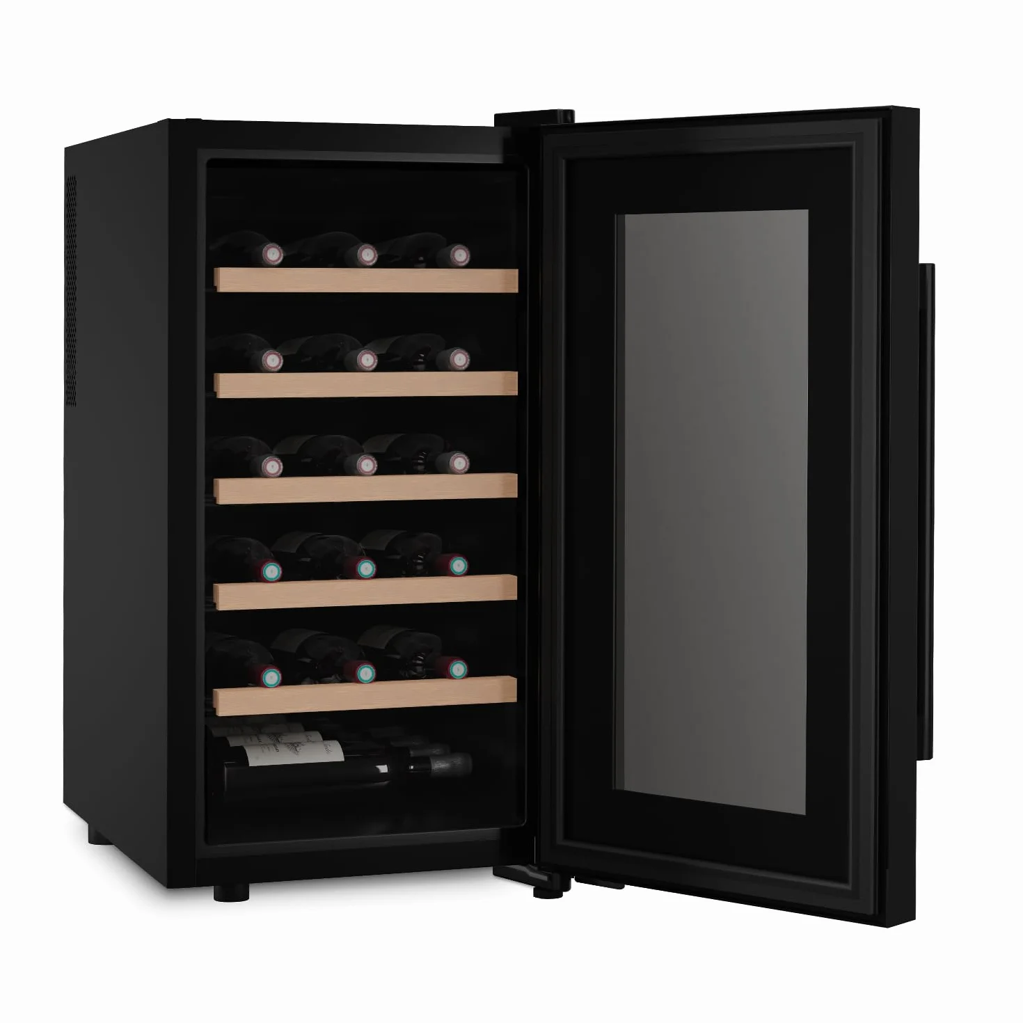 LES PETITS CHAMPS Vinoteca 18 Botellas CAVCB18 Black Edition, 50L, 5 Estantes, Regulable de 11 a 18°C, Enfriamiento Termoeléctrico, Diseño Elegante, LED, Anti-UV