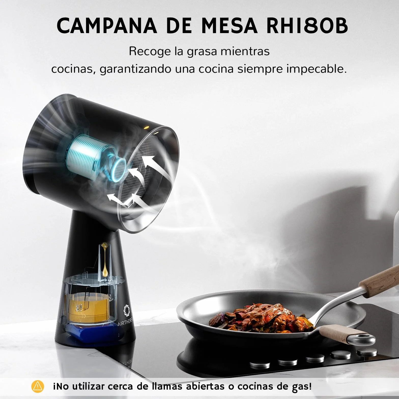Campana extractora portátil recargable Airthereal RH180B negro 3 velocidades gran depósito recogeaceite
