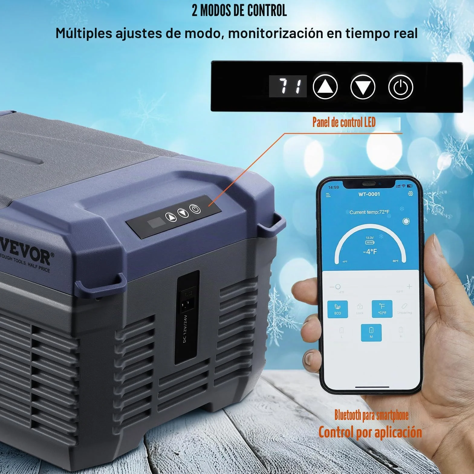 VEVOR Nevera de Compresión Portátil 9 L Mini Nevera para Coche 12/24V DC y 100-240V AC Caja Enfriadora de Zona Única Temperatura Ajustable de -20°C a 20°C para Camión Barco Casa Camping