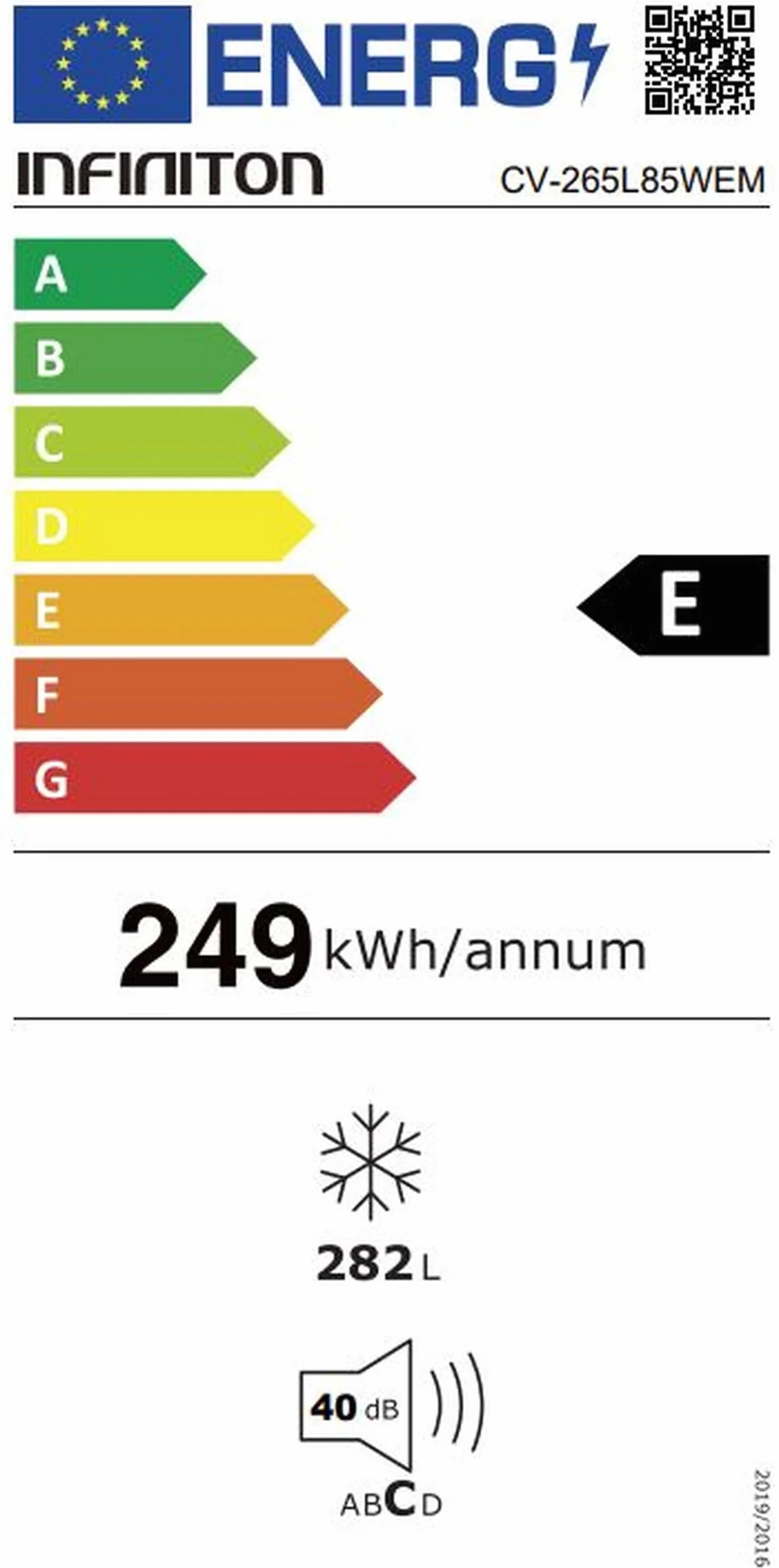 INFINITON Congelador Vertical CV-265L85, 282 Litros, 185 cm, No Frost, E, No Frost Technology, Fast freezing,Alarma óptica y acústica de puerta abierta, Fabricador de hielo (Blanco || CV-265L85WEM)